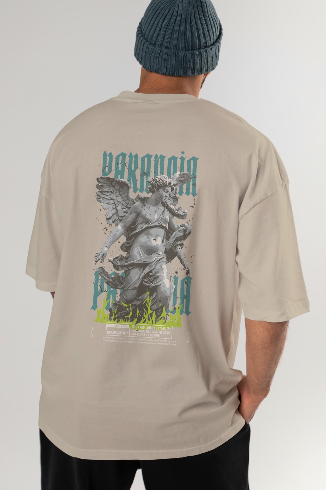 Paranoia Arka Baskılı Oversize t-shirt Erkek Kadın %100 Pamuk Bisiklet Yaka tişort