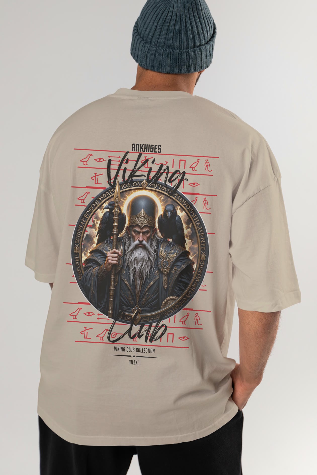 Odin 1 Arka Baskılı Oversize t-shirt Erkek Kadın %100 Pamuk Bisiklet Yaka tişort