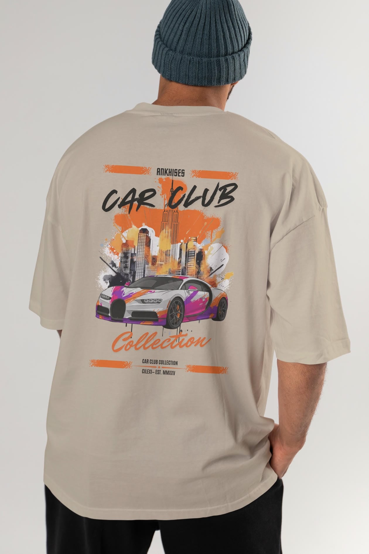 Araba Club Serisi 18 Baskılı Oversize t-shirt Erkek Kadın %100 Pamuk Bisiklet Yaka tişort