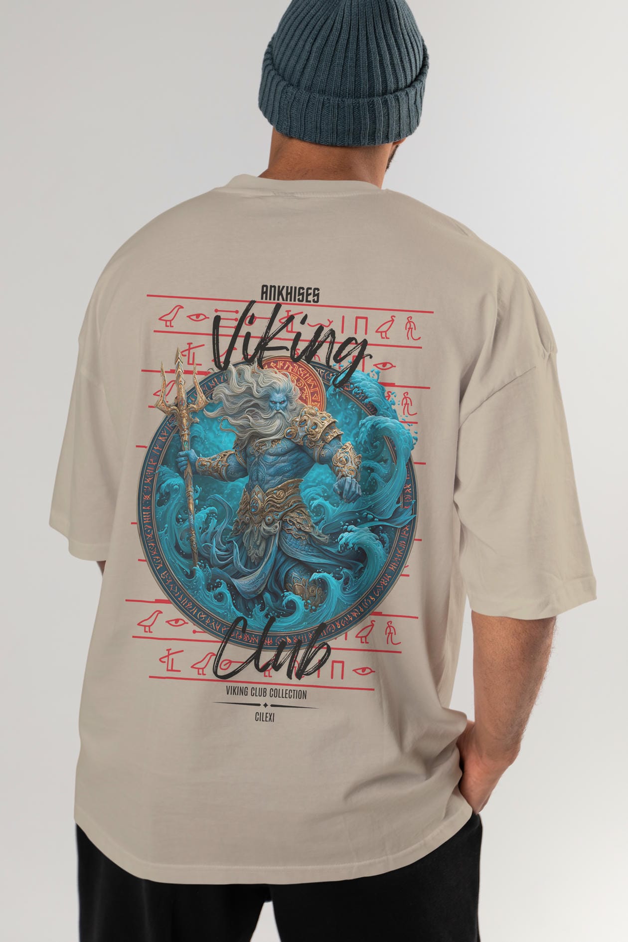 Njord Arka Baskılı Oversize t-shirt Erkek Kadın %100 Pamuk Bisiklet Yaka tişort