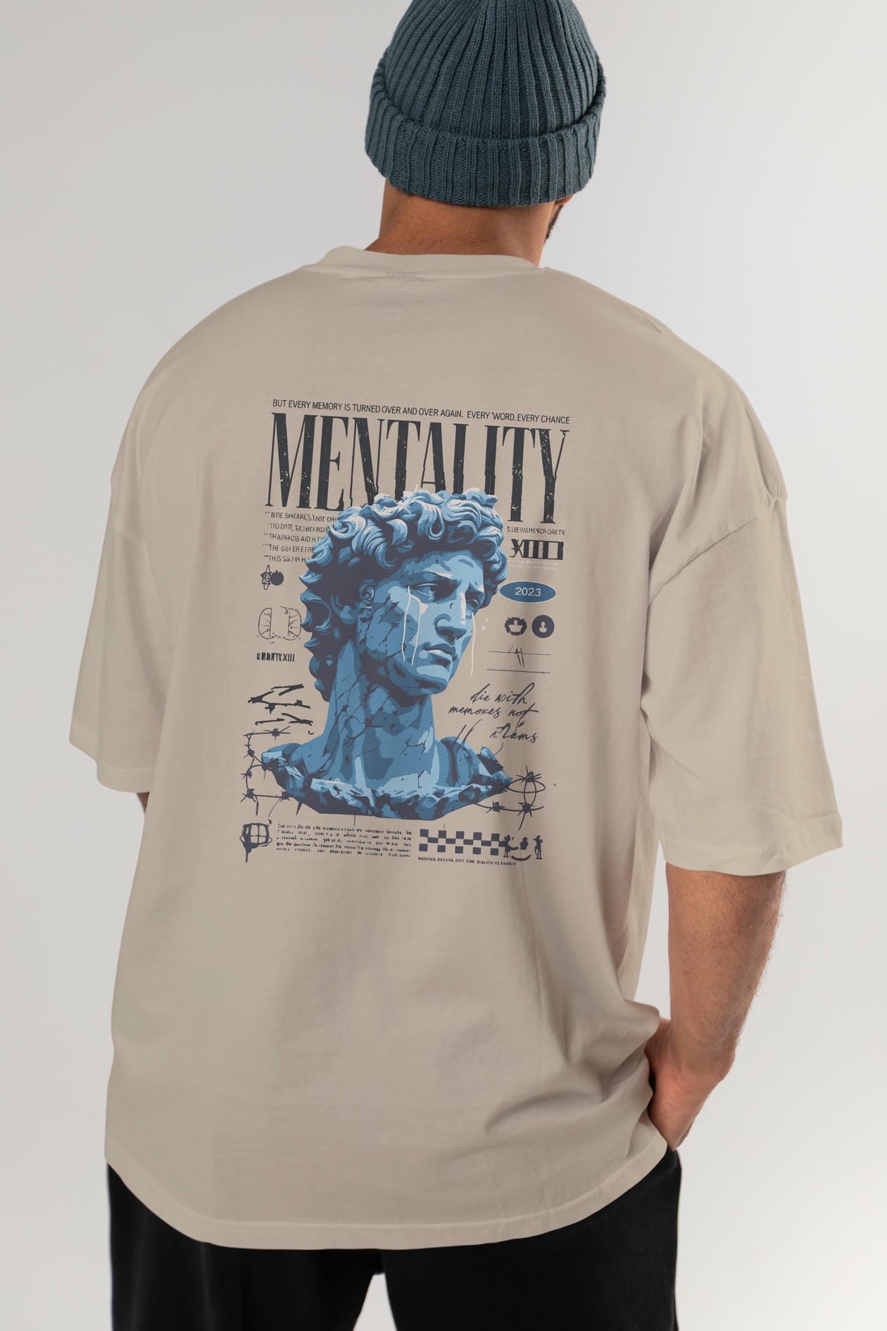 Mentality 2 Arka Baskılı Oversize t-shirt Erkek Kadın %100 Pamuk Bisiklet Yaka tişort