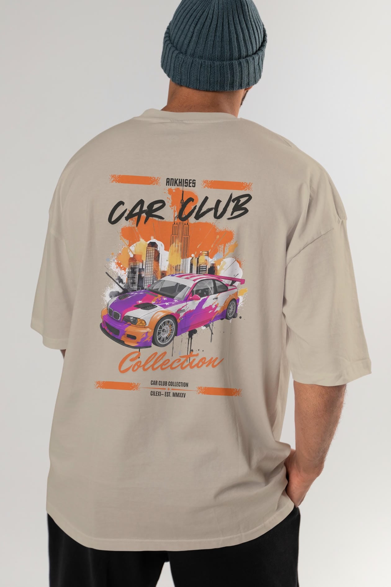 Araba Club Serisi 6 Baskılı Oversize t-shirt Erkek Kadın %100 Pamuk Bisiklet Yaka tişort