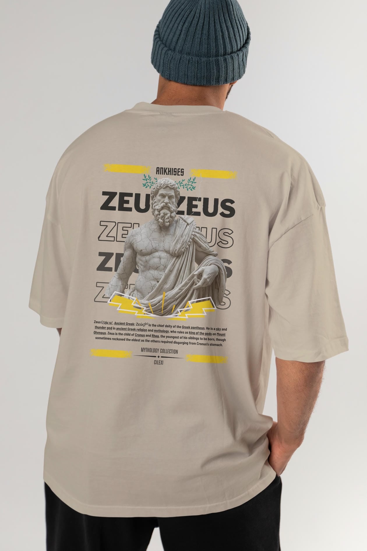 Zeus 1 Arka Baskılı Oversize t-shirt Erkek Kadın %100 Pamuk Bisiklet Yaka tişort