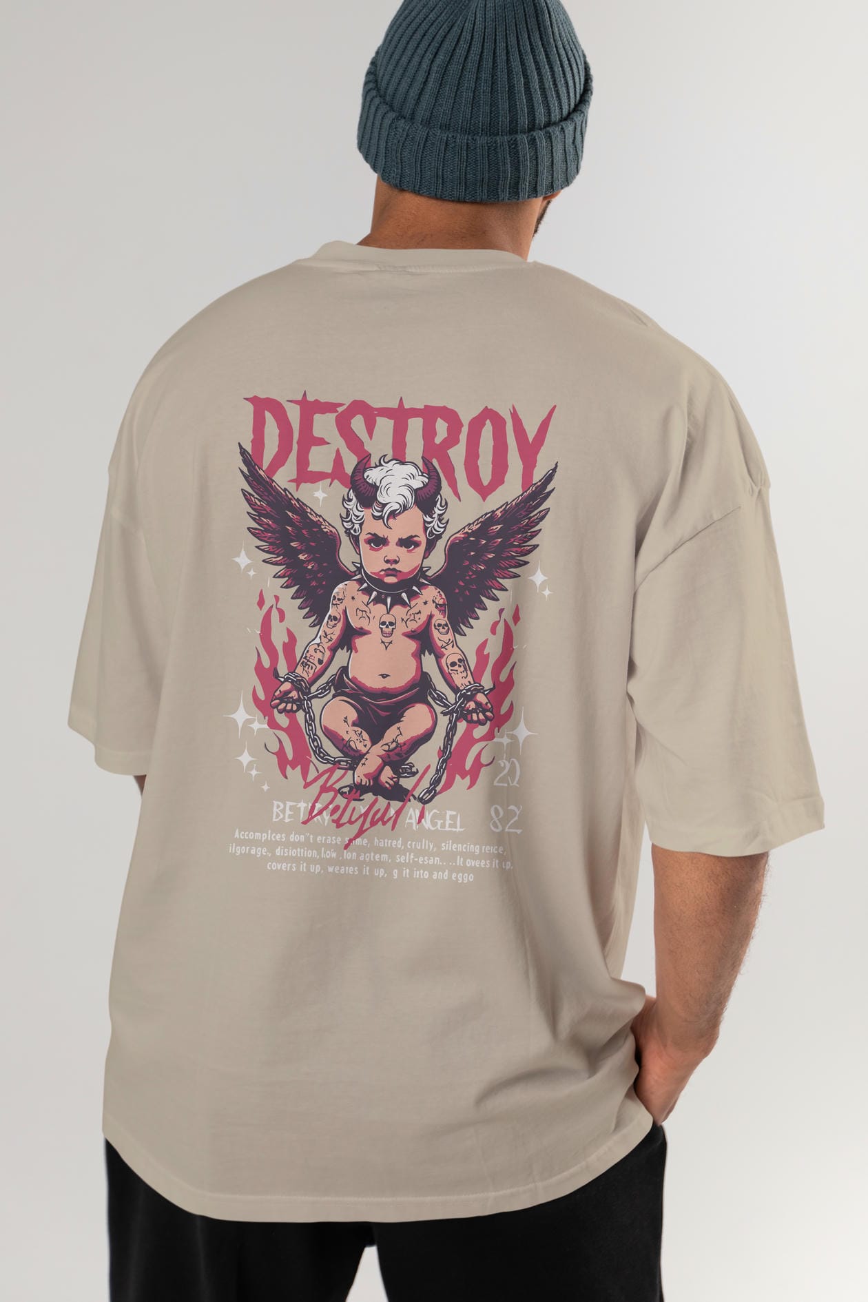 Destroy Arka Baskılı Oversize t-shirt Erkek Kadın %100 Pamuk Bisiklet Yaka tişort