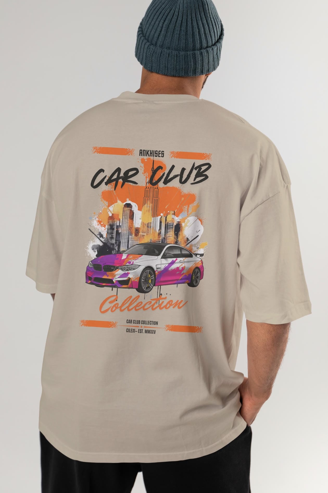 Araba Club Serisi 16 Baskılı Oversize t-shirt Erkek Kadın %100 Pamuk Bisiklet Yaka tişort