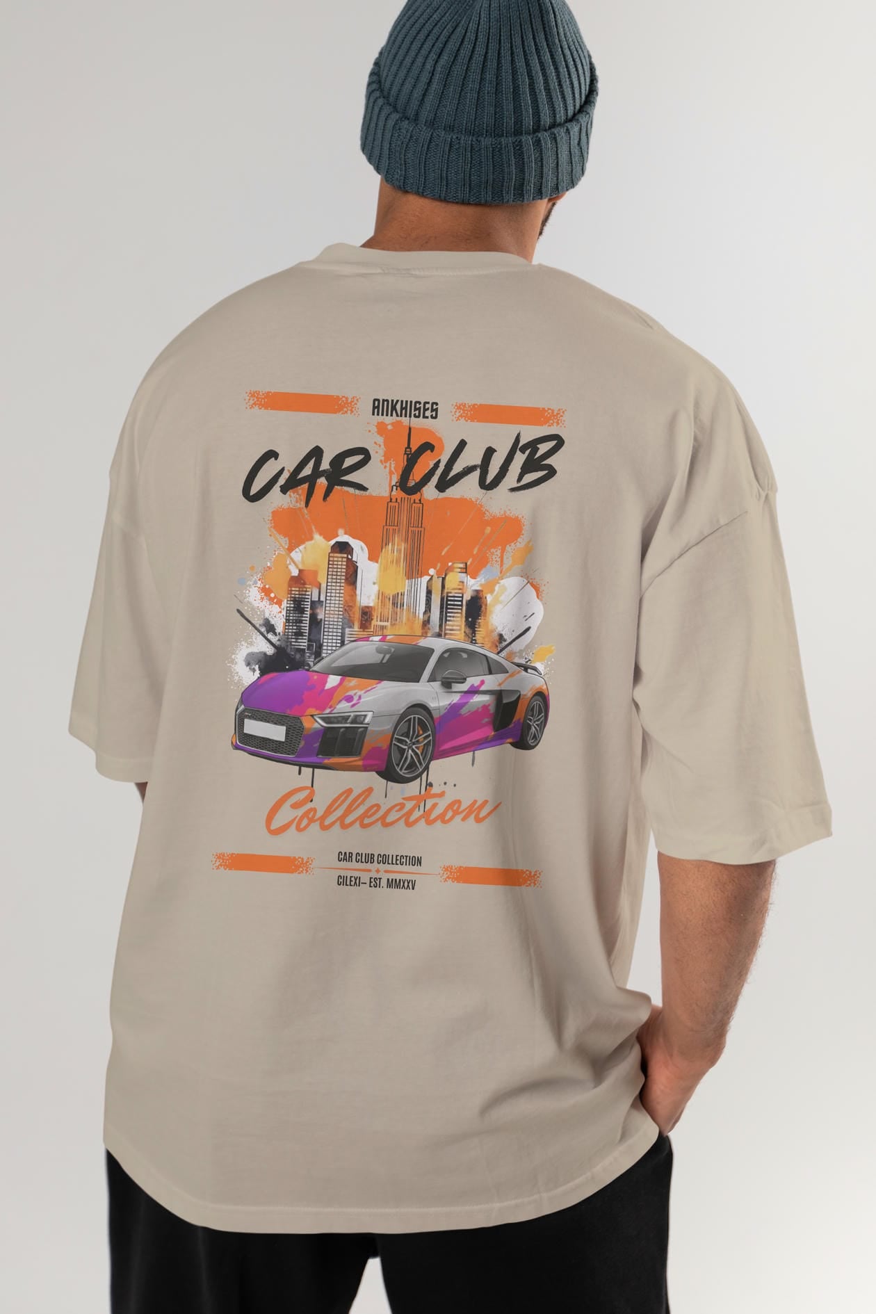 Araba Club Serisi 13 Baskılı Oversize t-shirt Erkek Kadın %100 Pamuk Bisiklet Yaka tişort