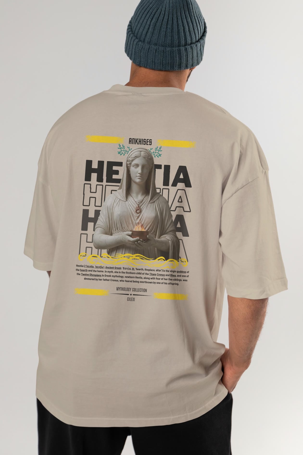 Hestia 1 Arka Baskılı Oversize t-shirt Erkek Kadın %100 Pamuk Bisiklet Yaka tişort