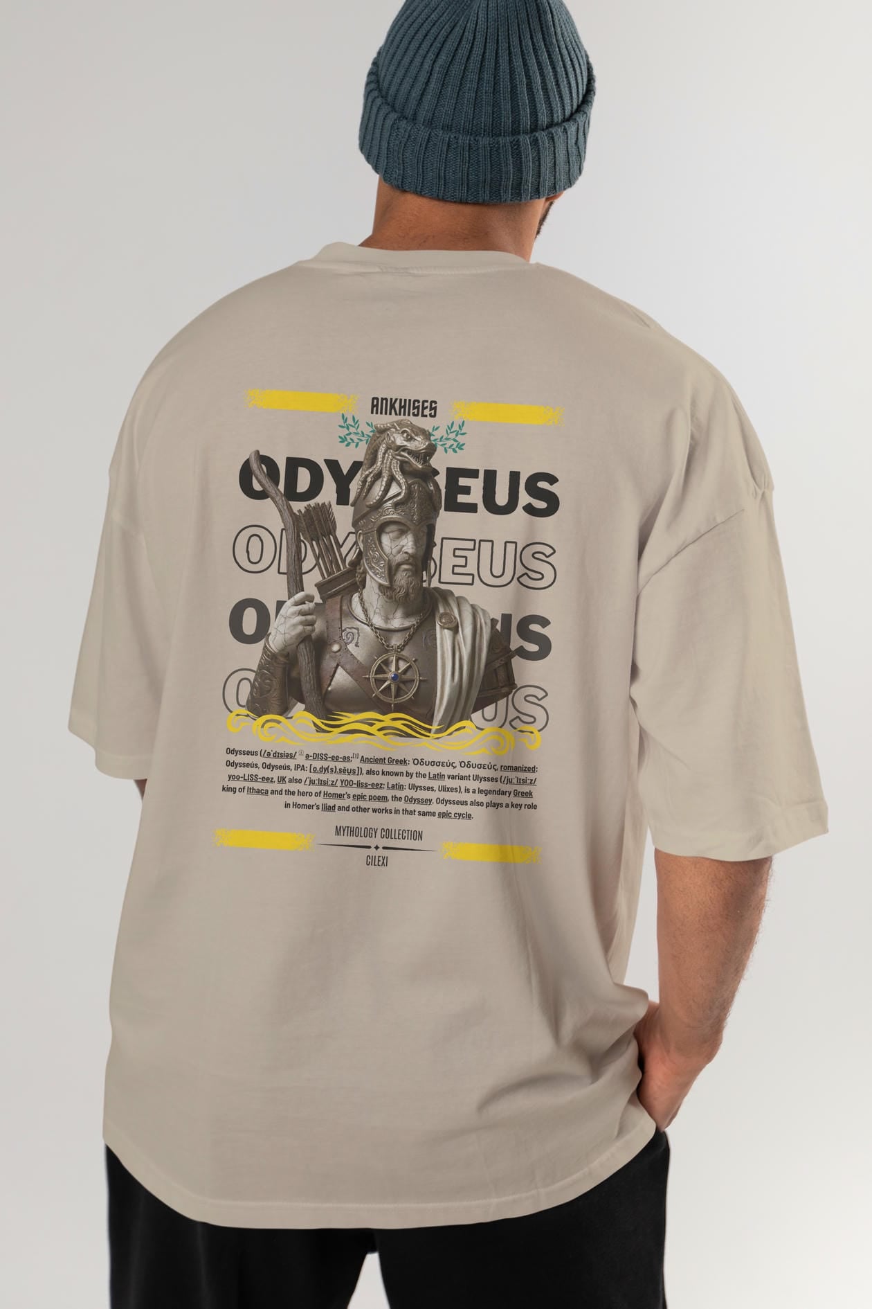 Odysseus 2 Arka Baskılı Oversize t-shirt Erkek Kadın %100 Pamuk Bisiklet Yaka tişort