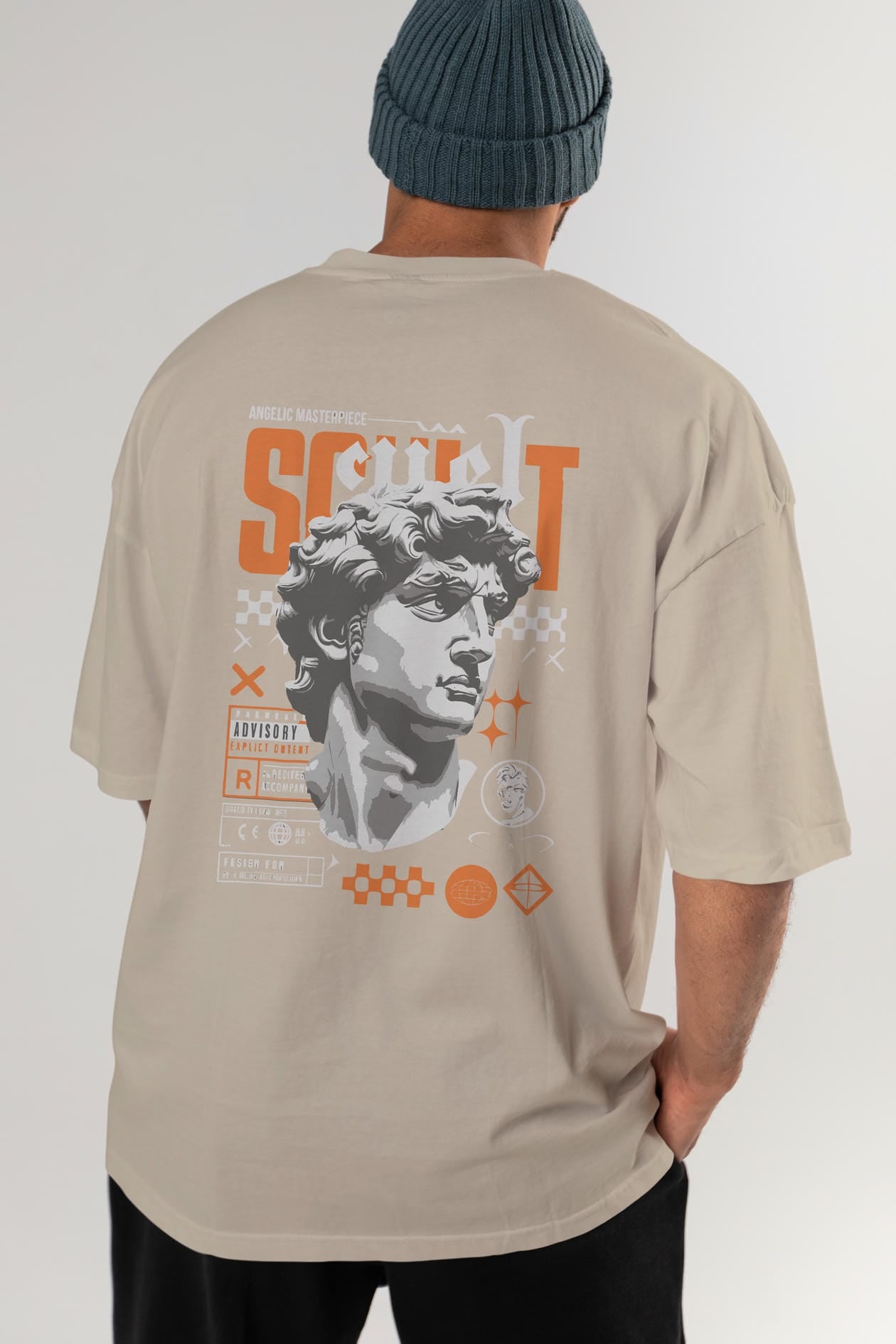 Scult Arka Baskılı Oversize t-shirt Erkek Kadın %100 Pamuk Bisiklet Yaka tişort