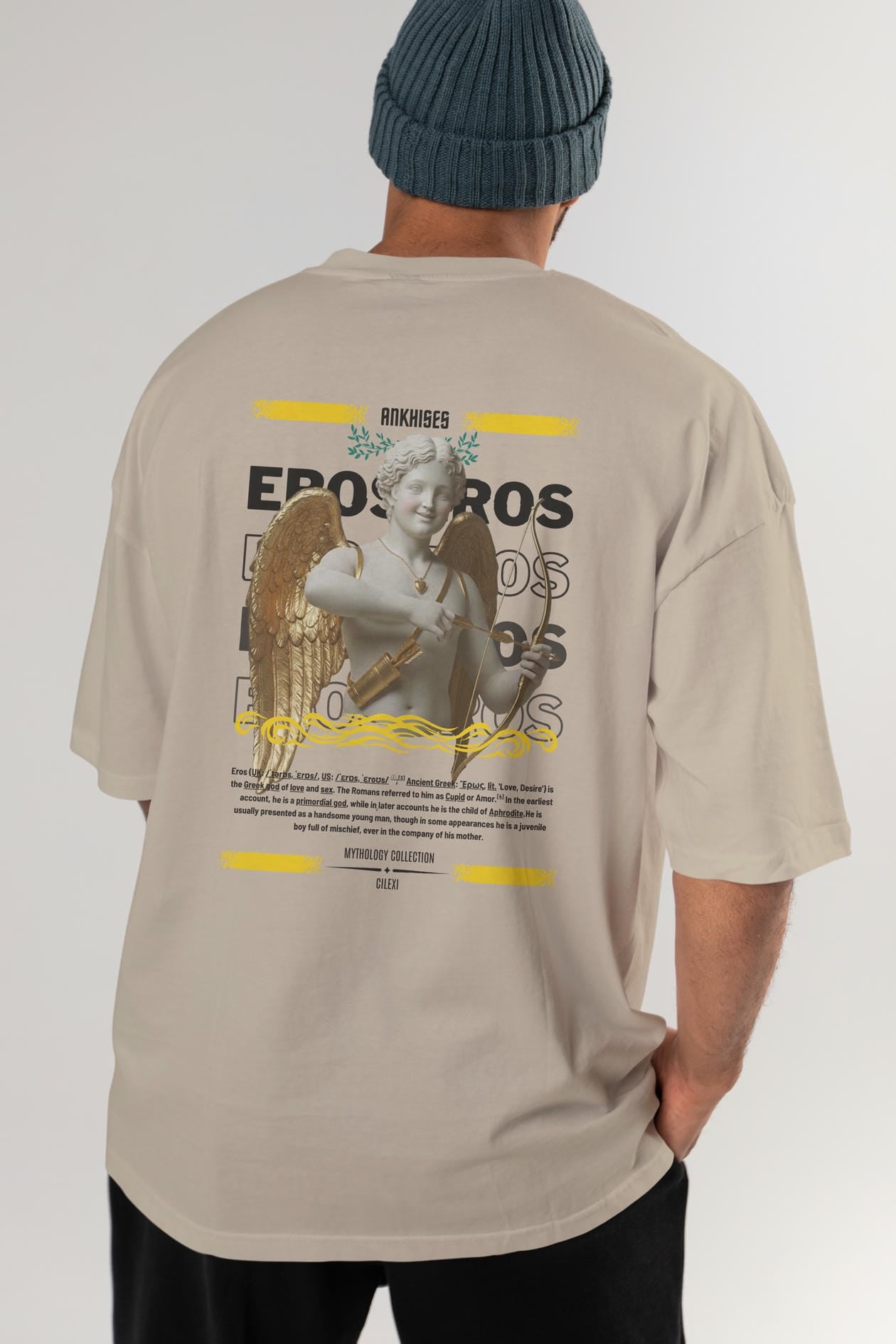 Eros Arka Baskılı Oversize t-shirt Erkek Kadın %100 Pamuk Bisiklet Yaka tişort