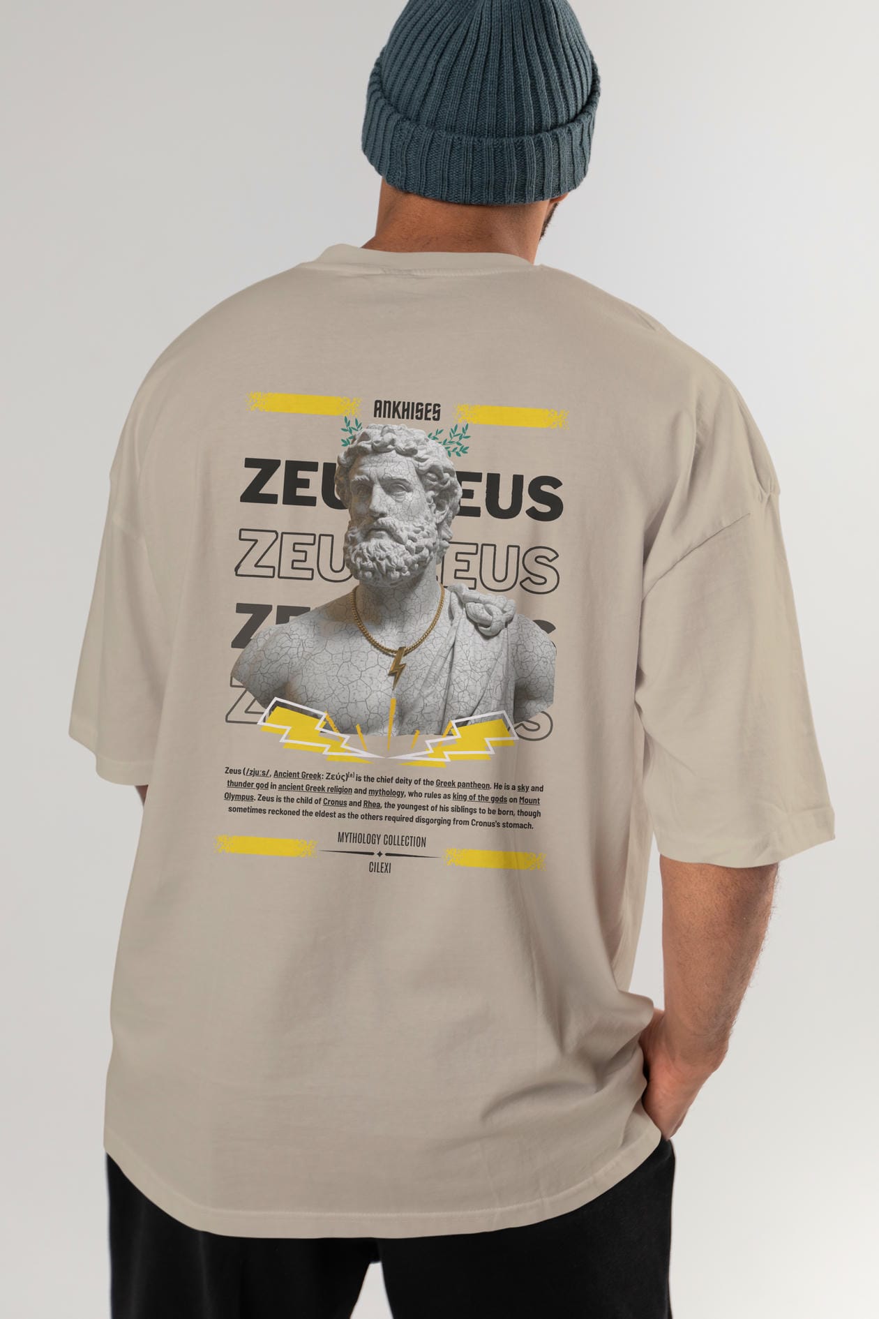 Zeus 3 Arka Baskılı Oversize t-shirt Erkek Kadın %100 Pamuk Bisiklet Yaka tişort