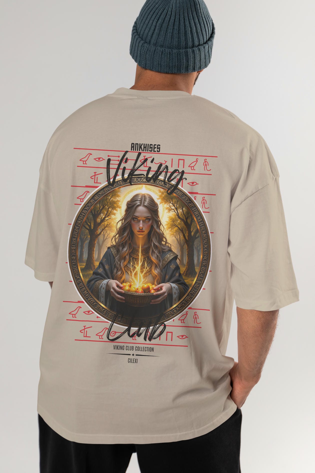 Viking Mitolojisi Serisi 17 Arka Baskılı Oversize t-shirt Erkek Kadın %100 Pamuk Bisiklet Yaka tişort