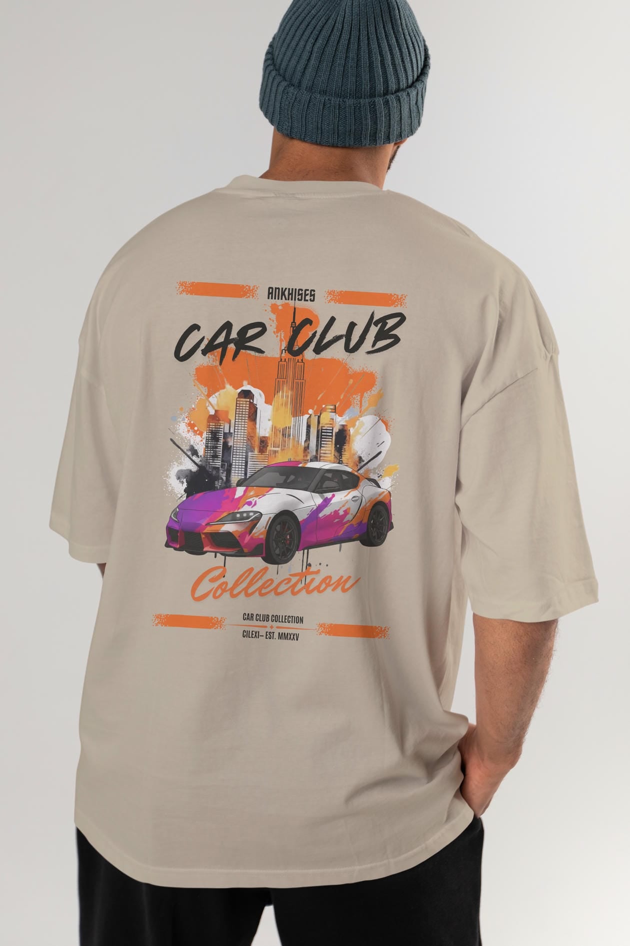 Araba Club Serisi 38 Baskılı Oversize t-shirt Erkek Kadın %100 Pamuk Bisiklet Yaka tişort