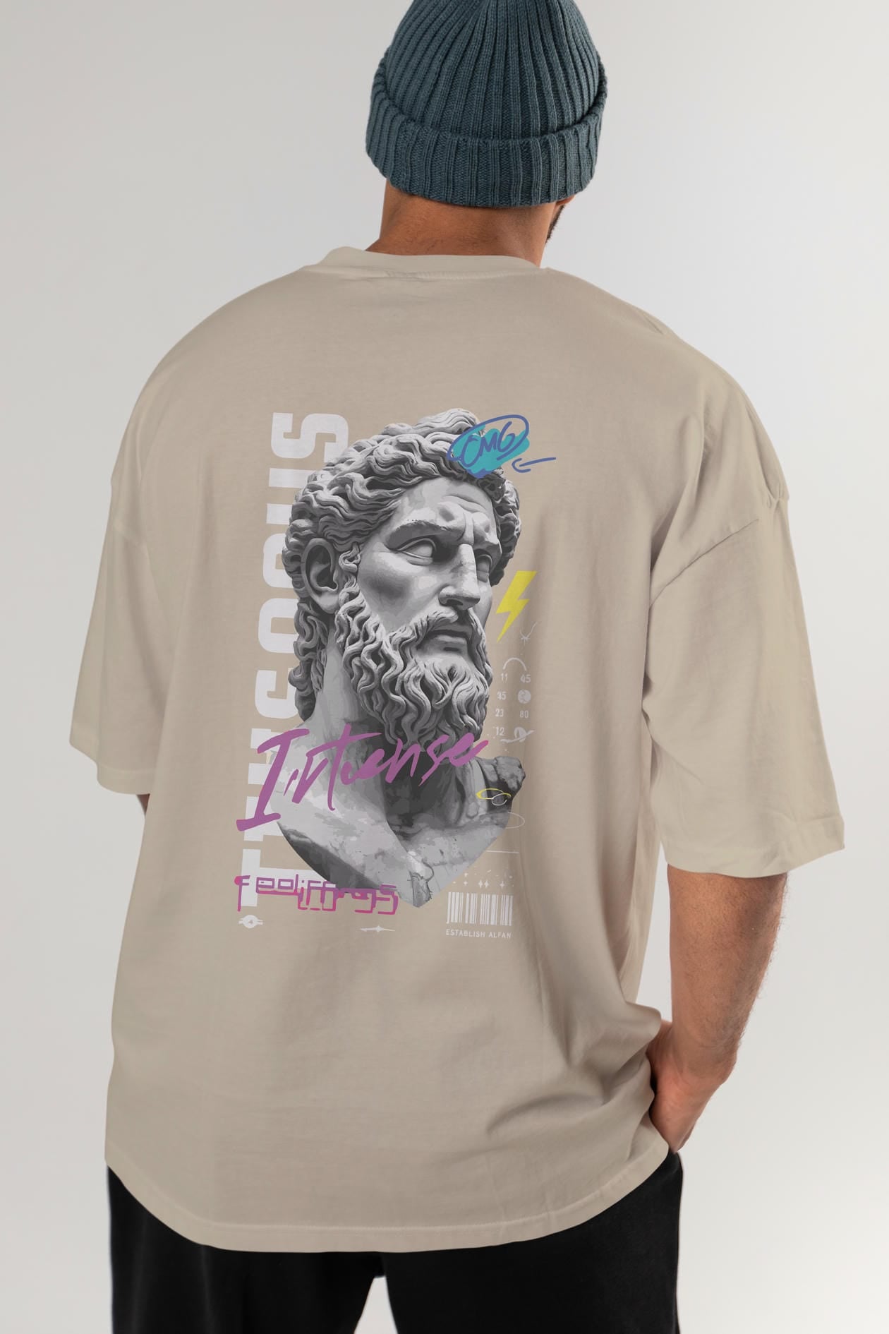 Zeus Intense Arka Baskılı Oversize t-shirt Erkek Kadın %100 Pamuk Bisiklet Yaka tişort