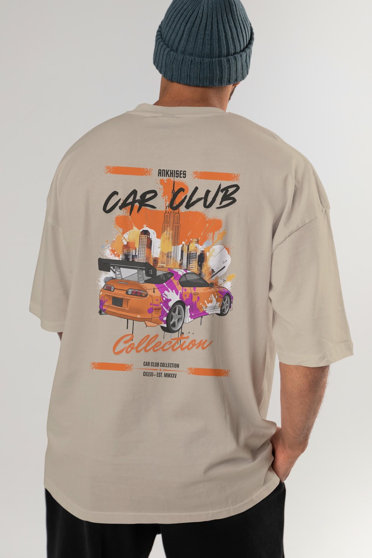 Araba Club Serisi 39 Baskılı Oversize t-shirt Erkek Kadın %100 Pamuk Bisiklet Yaka tişort