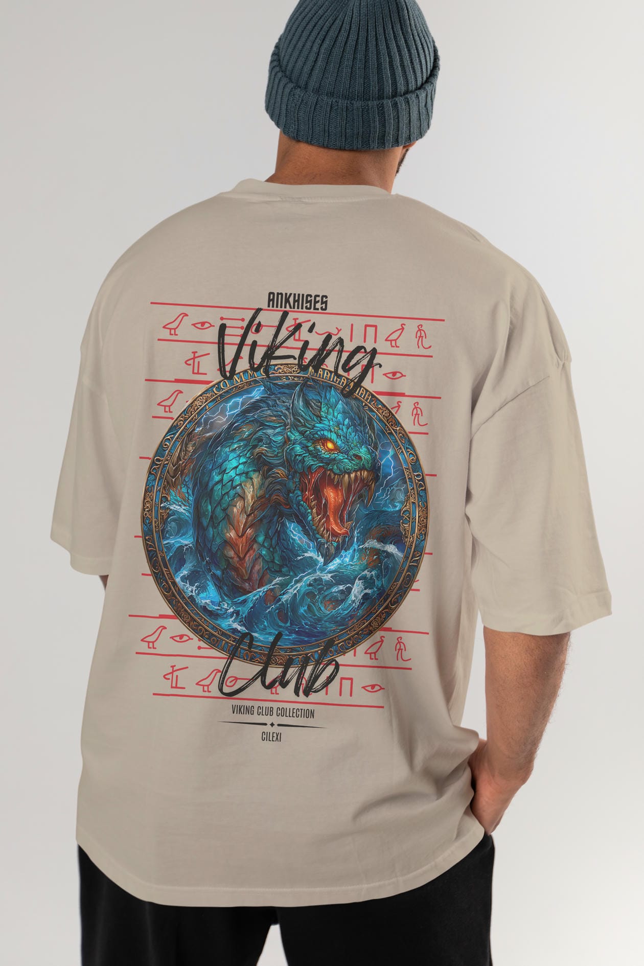 Jörmungandr Baskılı Oversize t-shirt Erkek Kadın %100 Pamuk Bisiklet Yaka tişort