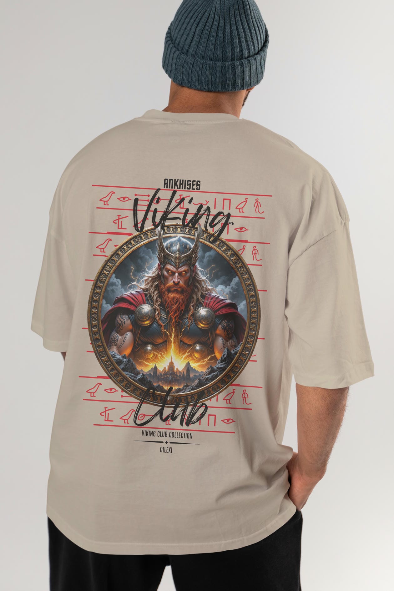 Thor 1 Arka Baskılı Oversize t-shirt Erkek Kadın %100 Pamuk Bisiklet Yaka tişort