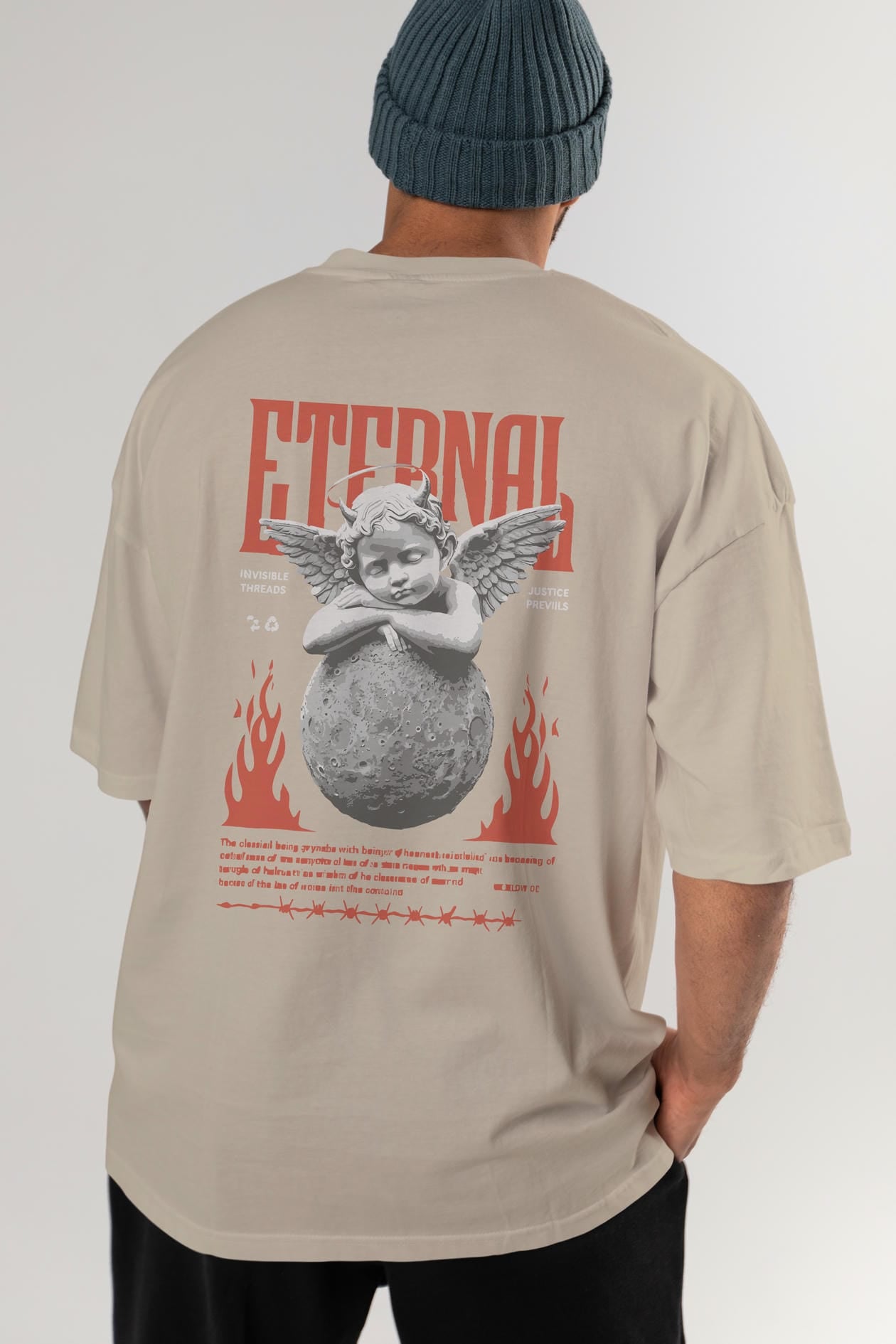 Eternal Arka Baskılı Oversize t-shirt Erkek Kadın %100 Pamuk Bisiklet Yaka tişort