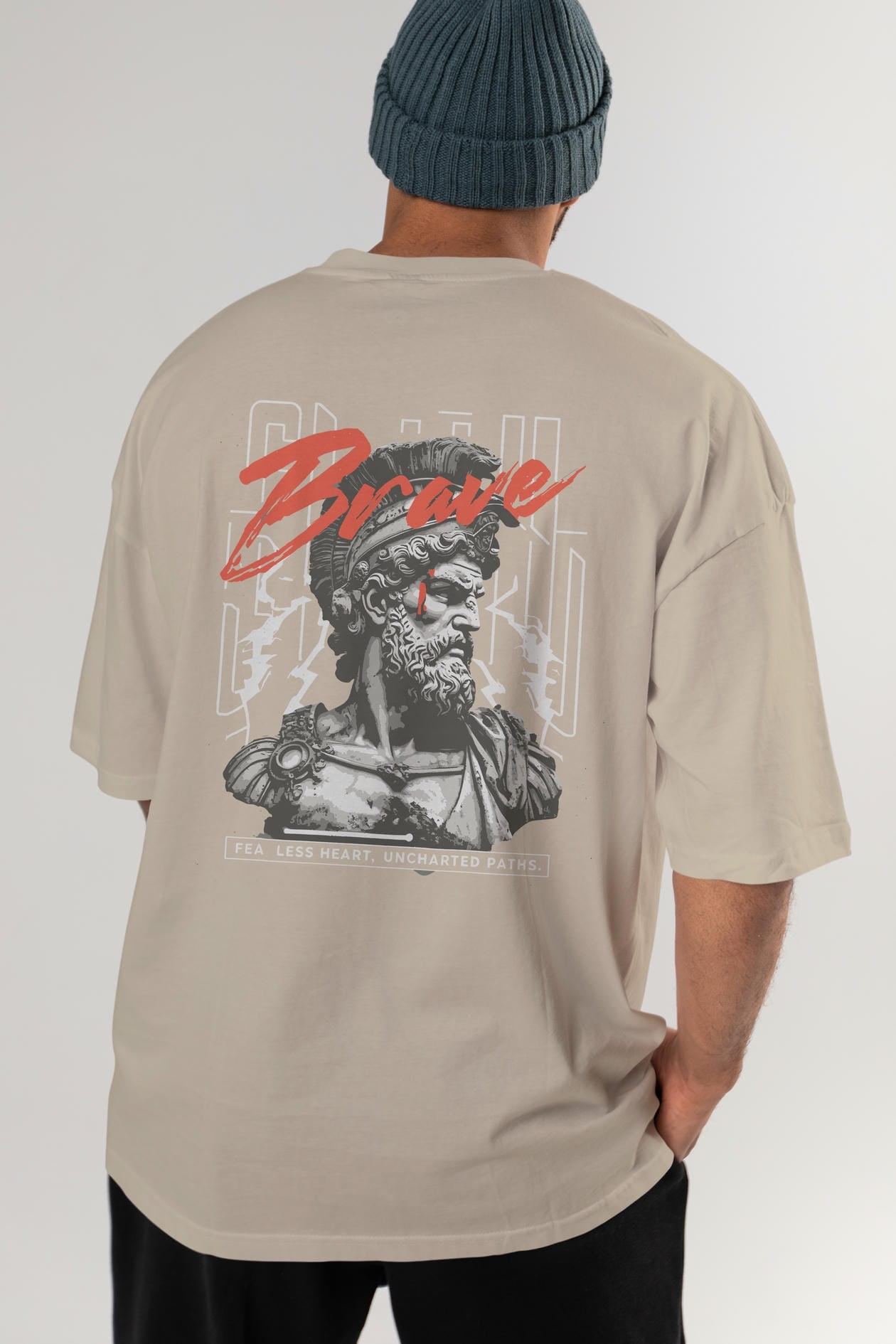Brave Arka Baskılı Oversize t-shirt Erkek Kadın %100 Pamuk Bisiklet Yaka tişort
