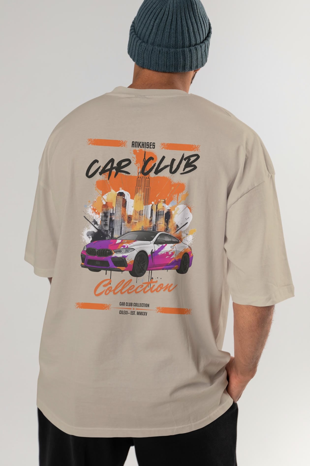 Araba Club Serisi 17 Baskılı Oversize t-shirt Erkek Kadın %100 Pamuk Bisiklet Yaka tişort