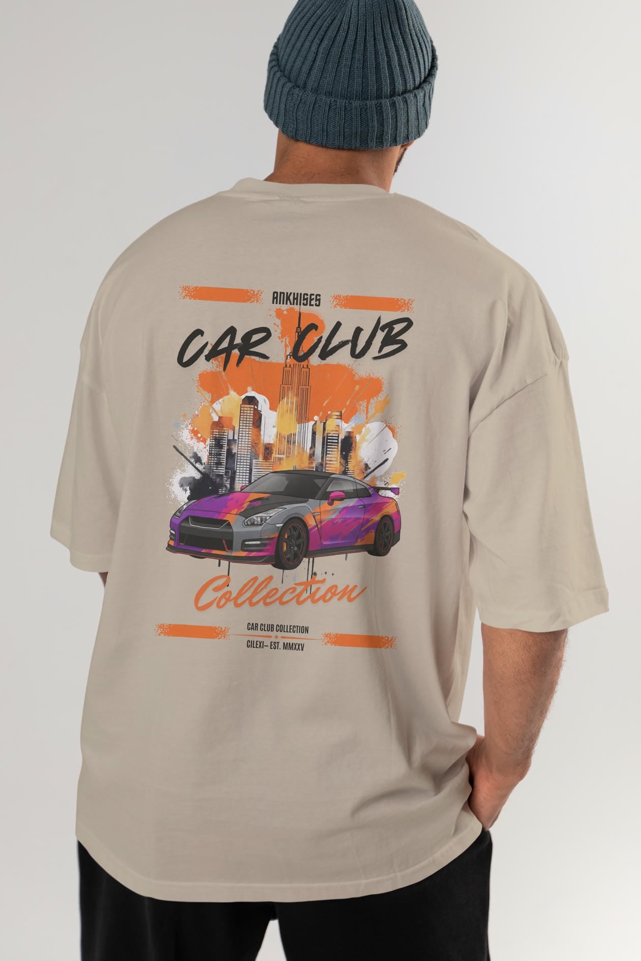 Araba Club Serisi 31 Baskılı Oversize t-shirt Erkek Kadın %100 Pamuk Bisiklet Yaka tişort
