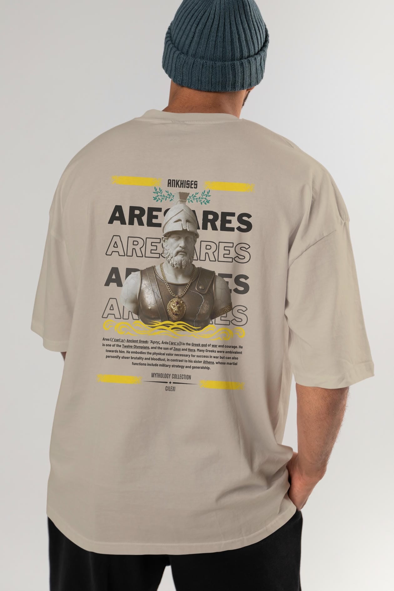 Ares 2 Arka Baskılı Oversize t-shirt Erkek Kadın %100 Pamuk Bisiklet Yaka tişort