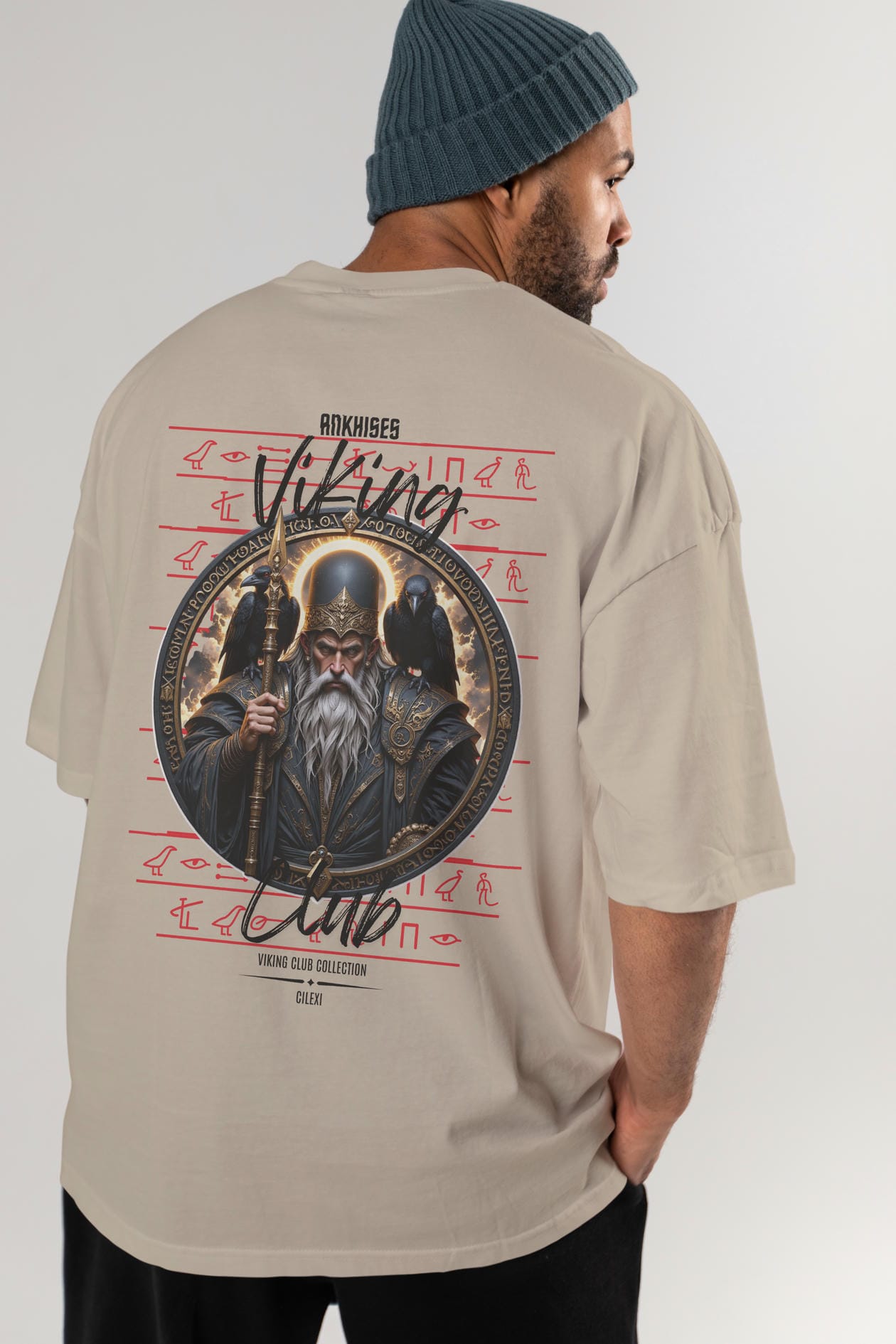 Odin 1 Arka Baskılı Oversize t-shirt Erkek Kadın %100 Pamuk Bisiklet Yaka tişort