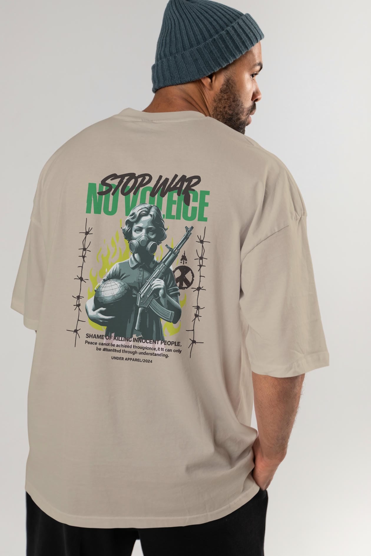 Stop War Arka Baskılı Oversize t-shirt Erkek Kadın %100 Pamuk Bisiklet Yaka tişort