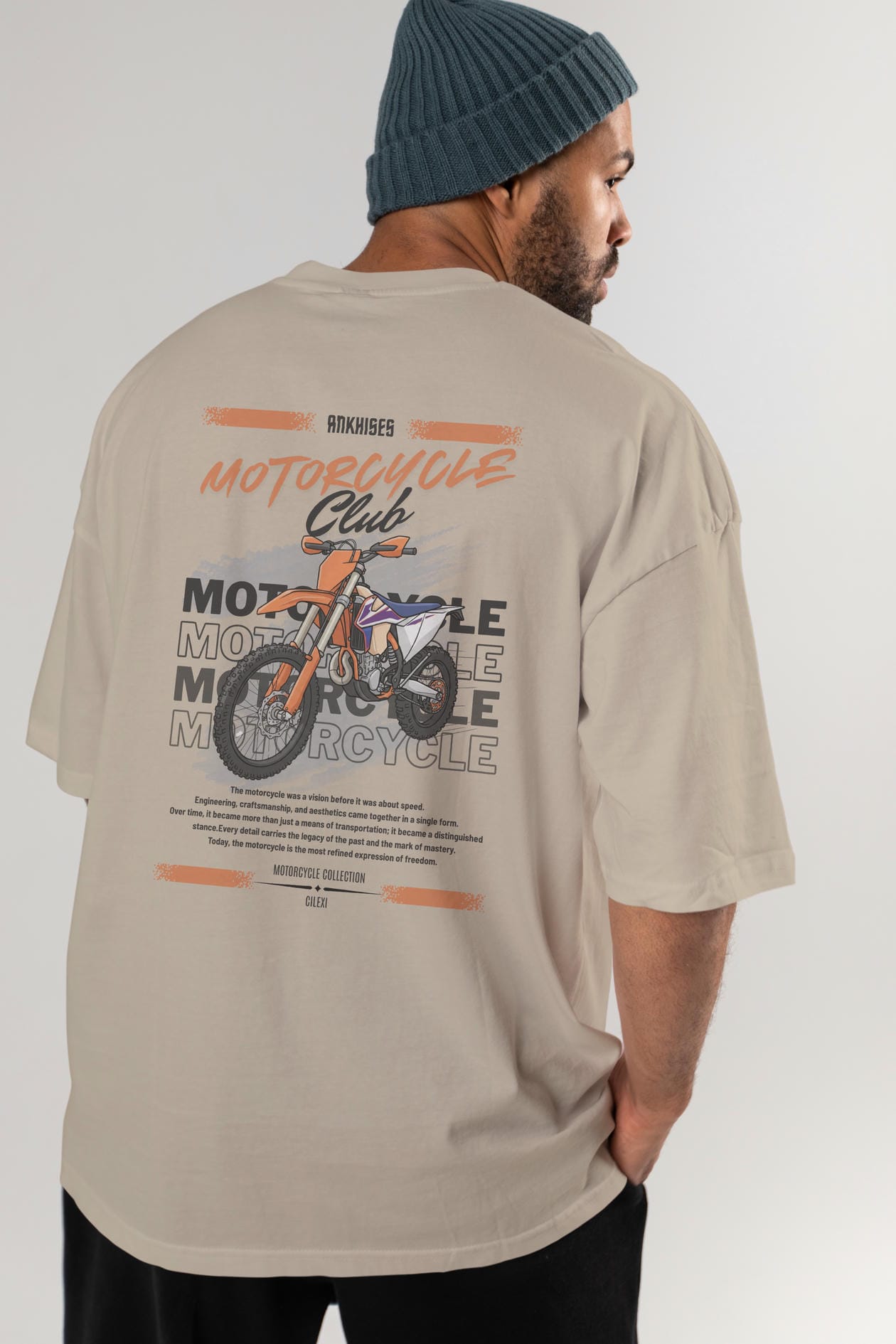 Motosiklet Serisi 19 Arka Baskılı Oversize t-shirt Erkek Kadın %100 Pamuk Bisiklet Yaka tişort