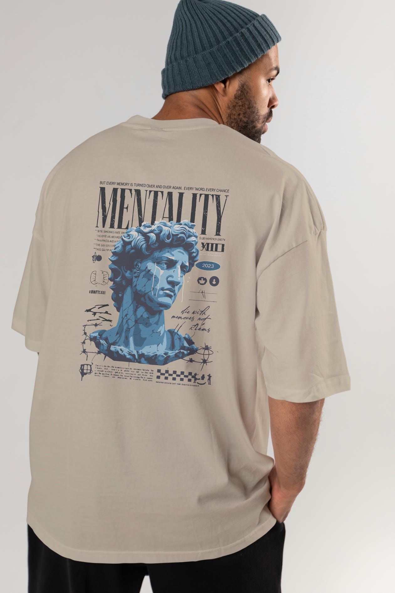 Mentality 2 Arka Baskılı Oversize t-shirt Erkek Kadın %100 Pamuk Bisiklet Yaka tişort