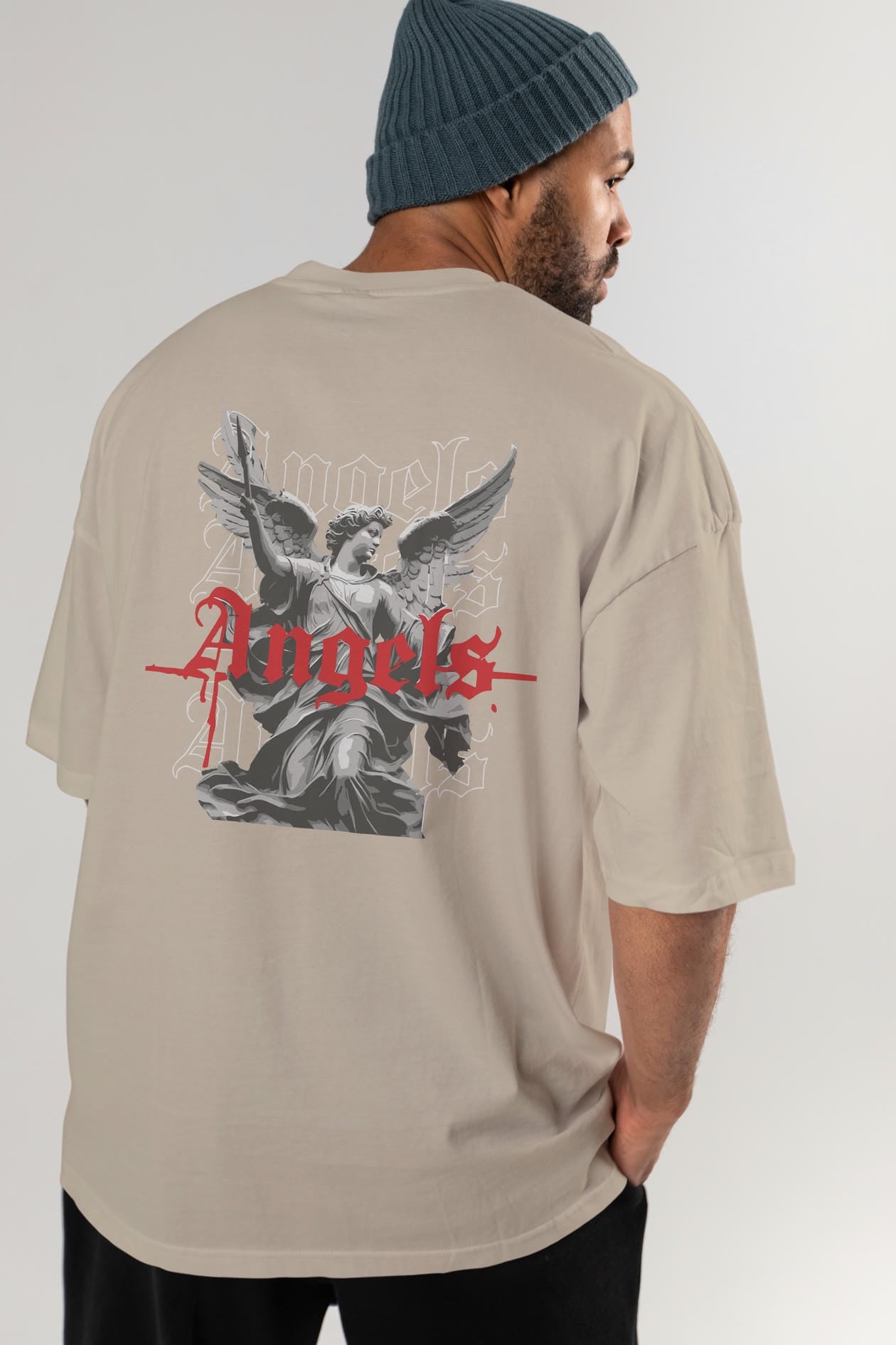 Angels Arka Baskılı Oversize t-shirt Erkek Kadın %100 Pamuk Bisiklet Yaka tişort