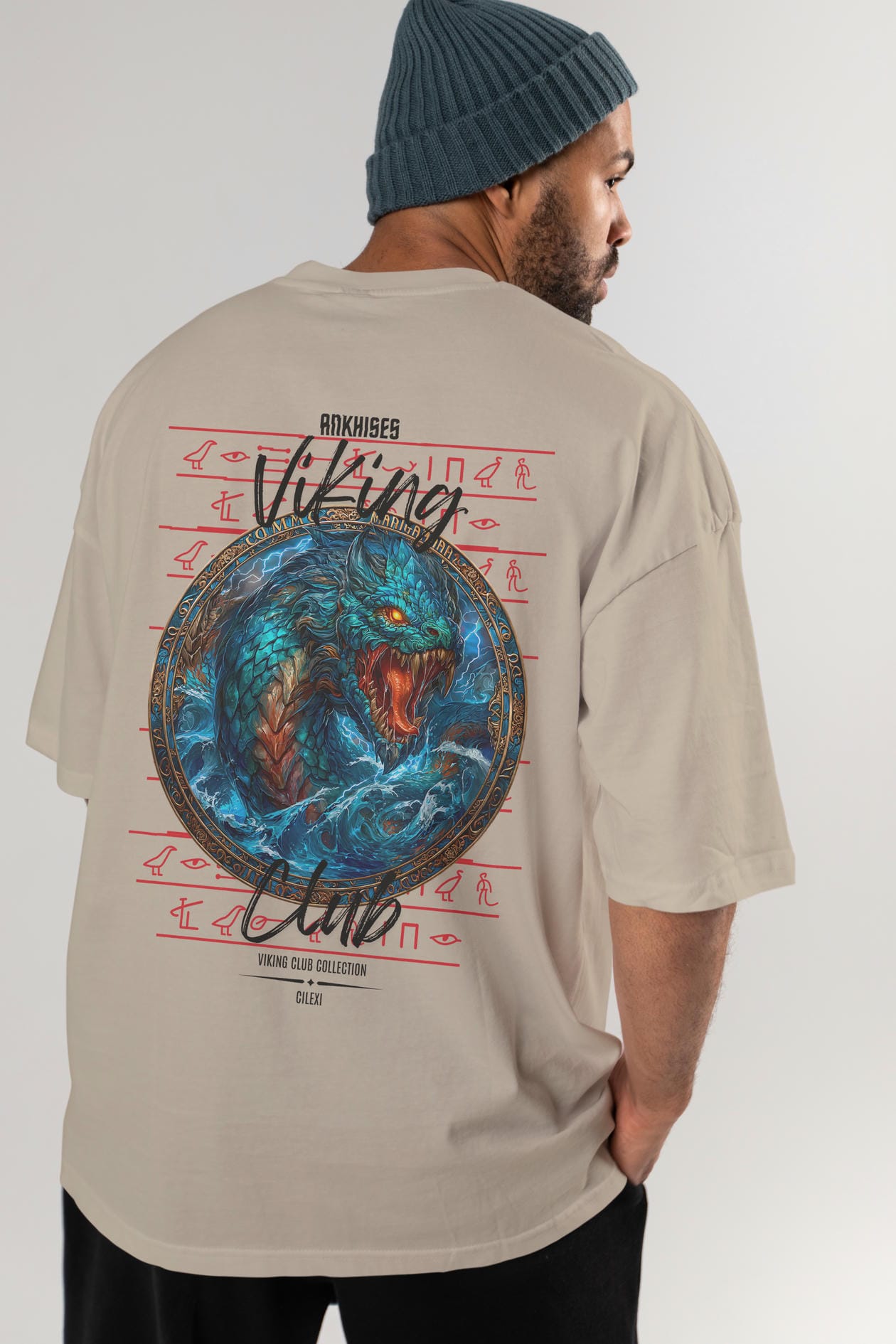 Jörmungandr Baskılı Oversize t-shirt Erkek Kadın %100 Pamuk Bisiklet Yaka tişort