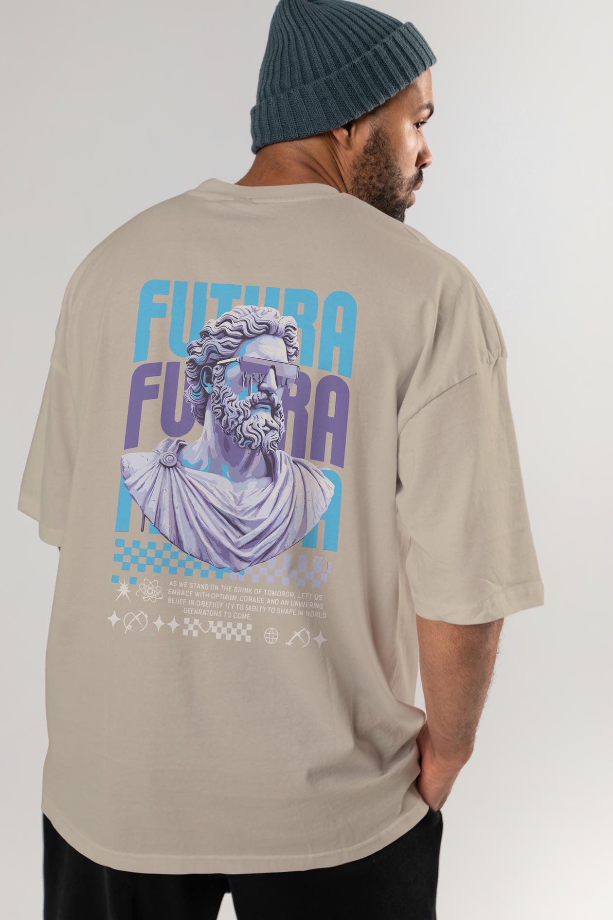 Futura Zeus Arka Baskılı Oversize t-shirt Erkek Kadın %100 Pamuk Bisiklet Yaka tişort