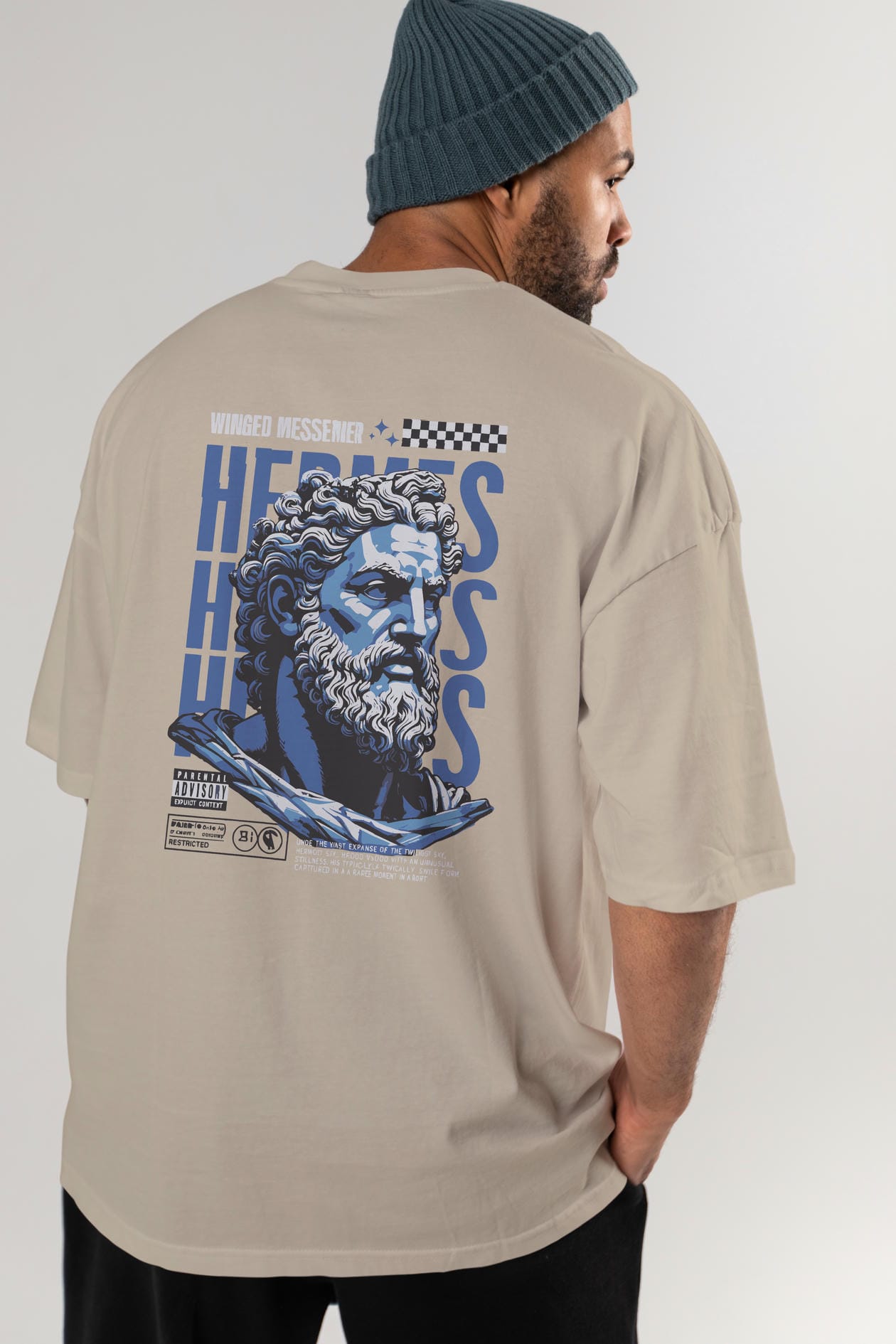 Hermes 1 Arka Baskılı Oversize t-shirt Erkek Kadın %100 Pamuk Bisiklet Yaka tişort
