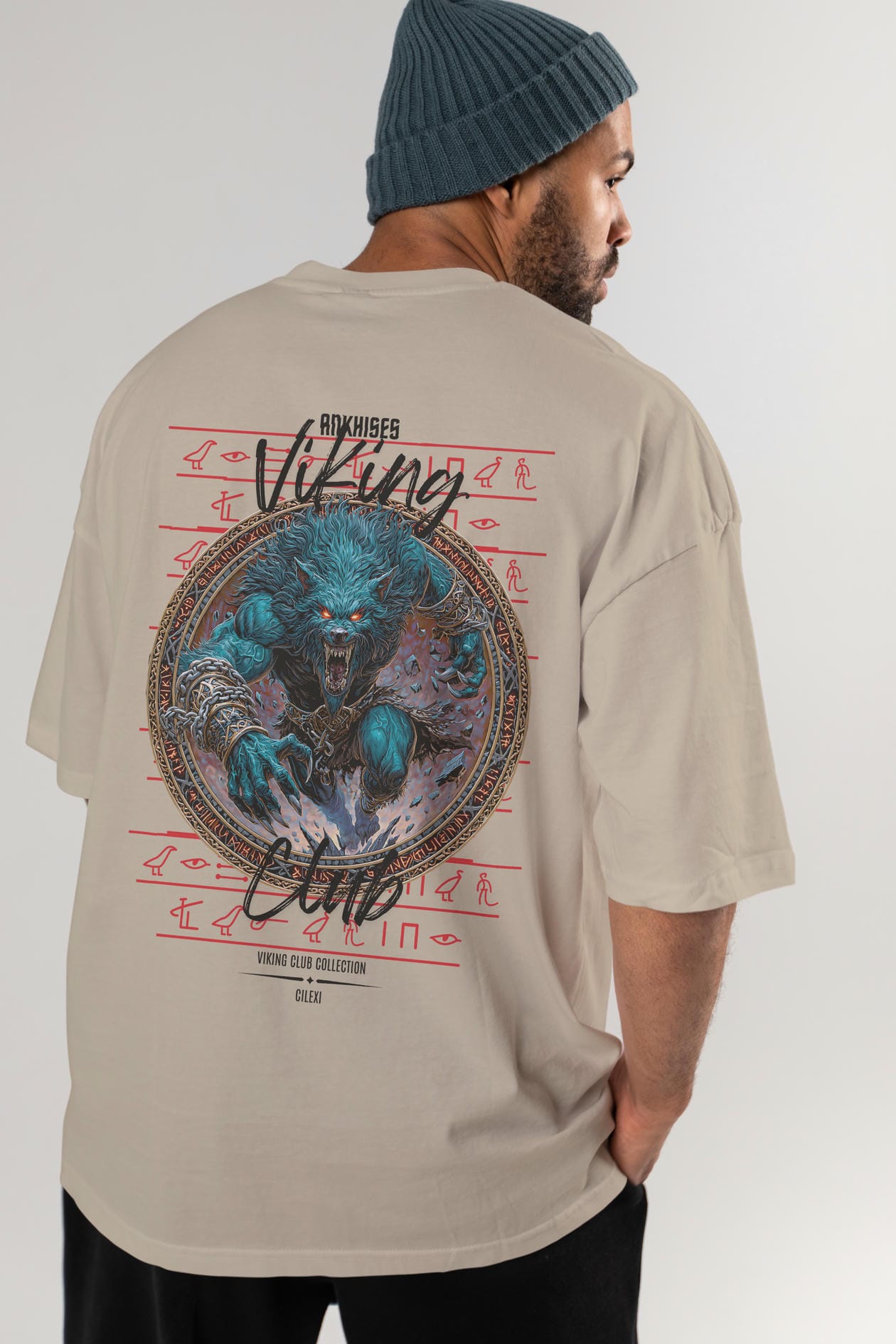 Fenrir Baskılı Oversize t-shirt Erkek Kadın %100 Pamuk Bisiklet Yaka tişort
