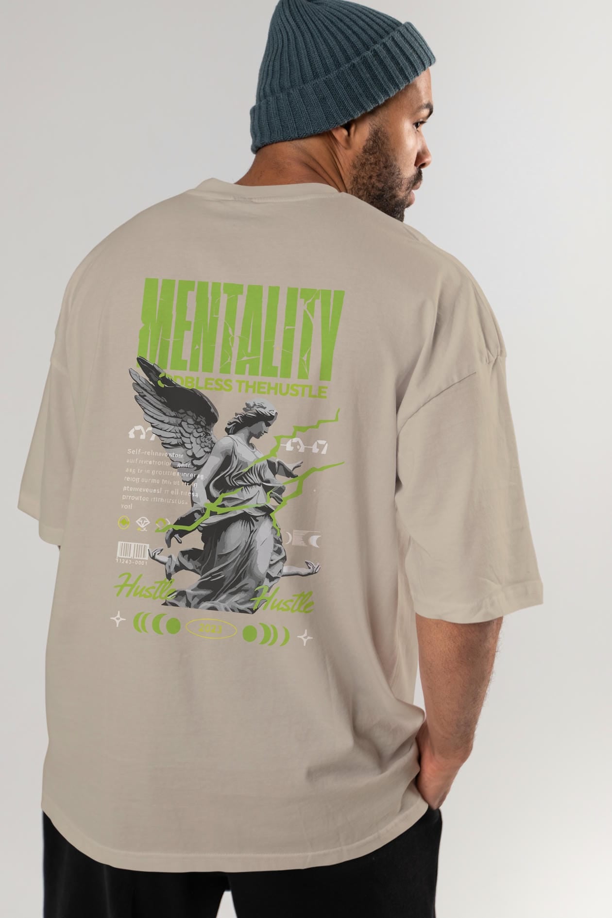 Mentality Arka Baskılı Oversize t-shirt Erkek Kadın %100 Pamuk Bisiklet Yaka tişort