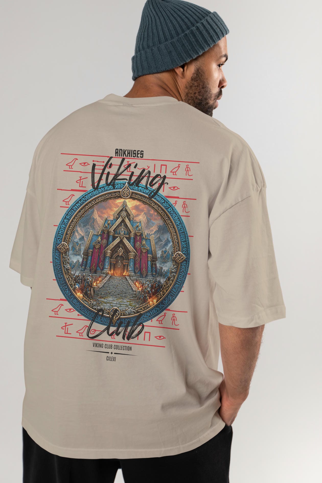 Valhalla Arka Baskılı Oversize t-shirt Erkek Kadın %100 Pamuk Bisiklet Yaka tişort
