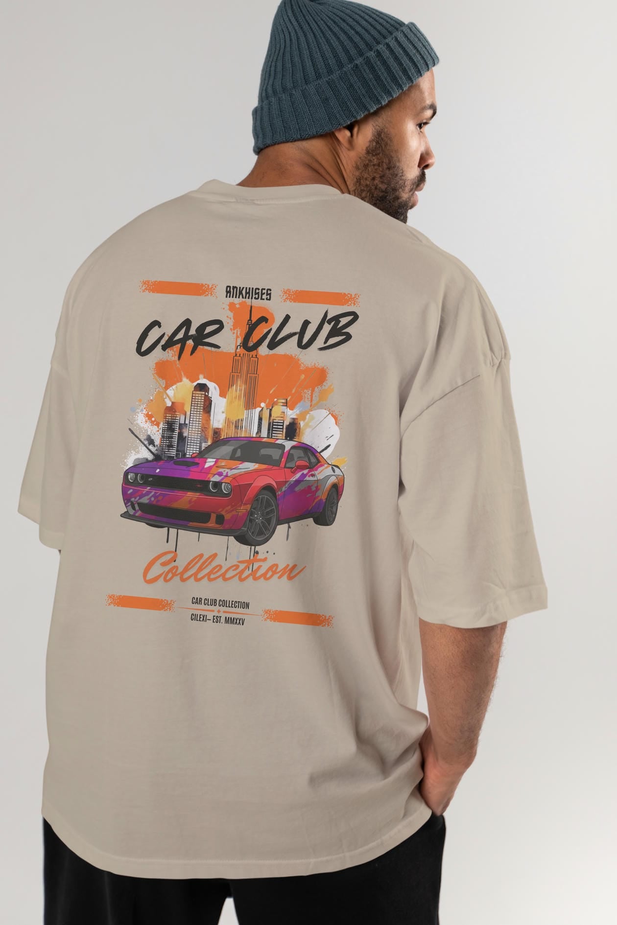 Araba Club Serisi 19 Baskılı Oversize t-shirt Erkek Kadın %100 Pamuk Bisiklet Yaka tişort