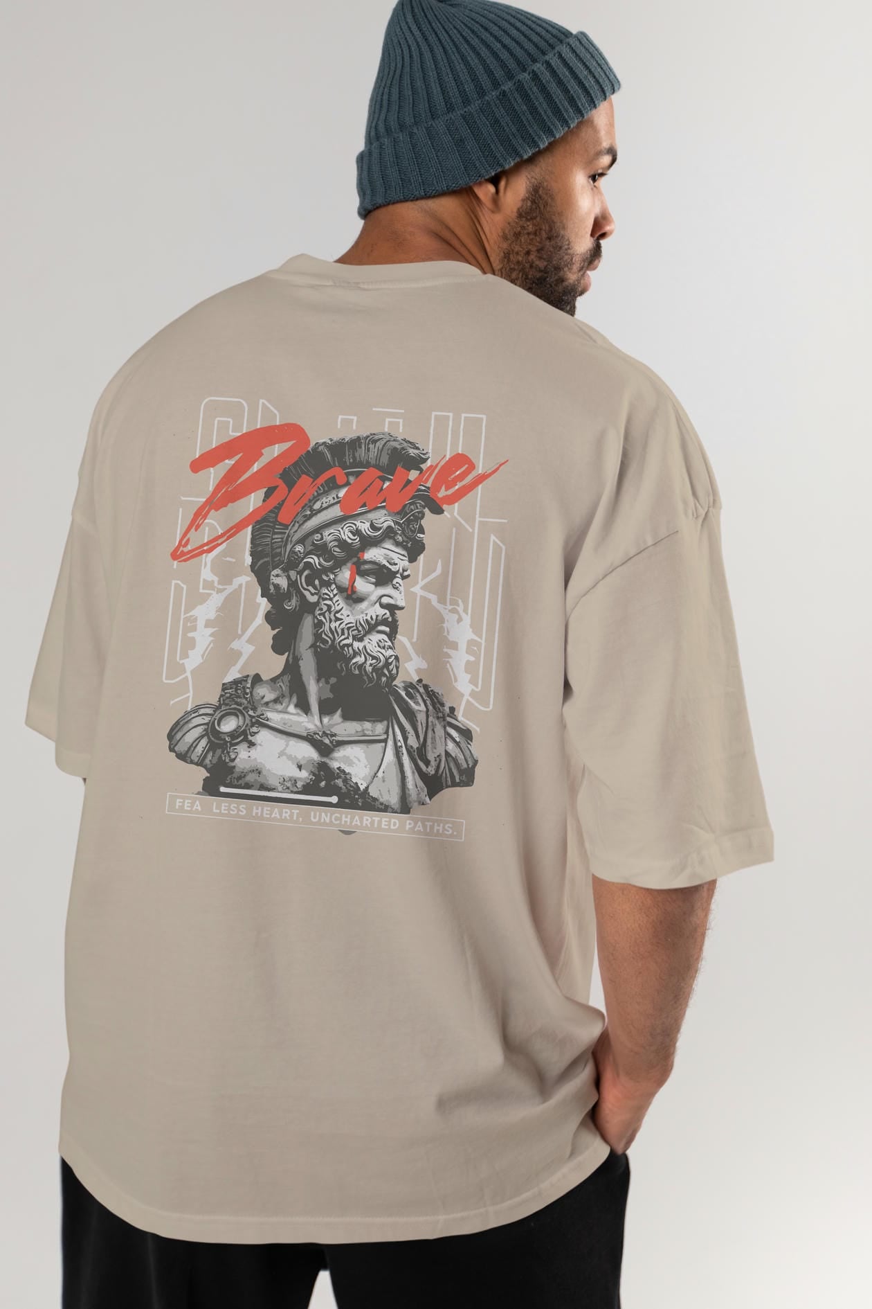 Brave Arka Baskılı Oversize t-shirt Erkek Kadın %100 Pamuk Bisiklet Yaka tişort