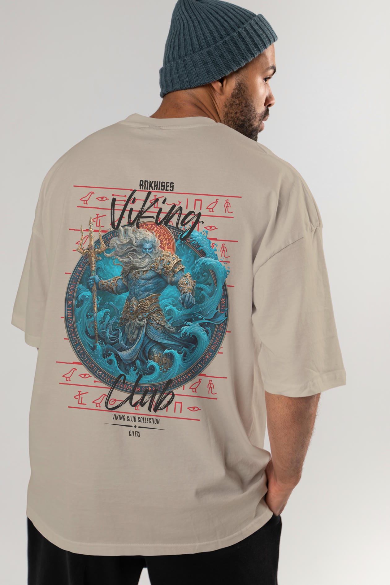 Njord Arka Baskılı Oversize t-shirt Erkek Kadın %100 Pamuk Bisiklet Yaka tişort