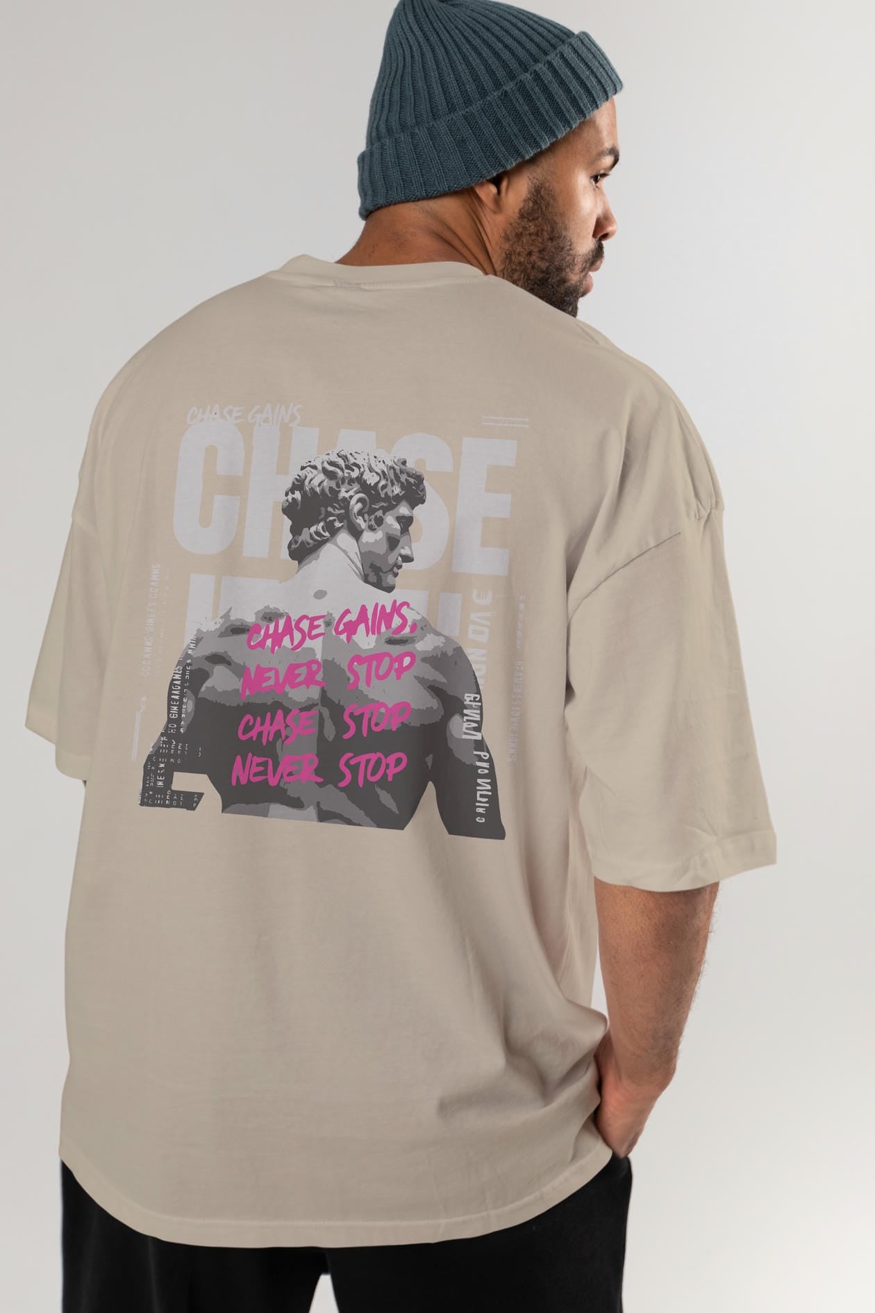 Chase Gains Arka Baskılı Oversize t-shirt Erkek Kadın %100 Pamuk Bisiklet Yaka tişort