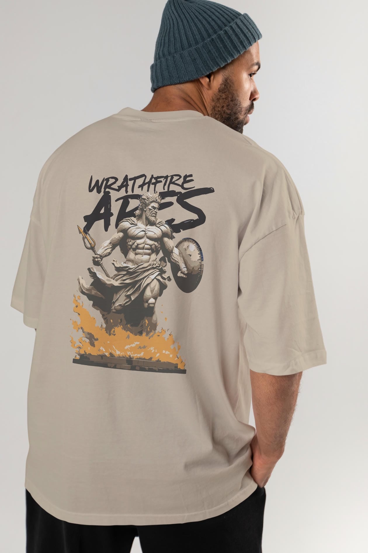 WrathFire Ares Arka Baskılı Oversize t-shirt Erkek Kadın %100 Pamuk Bisiklet Yaka tişort