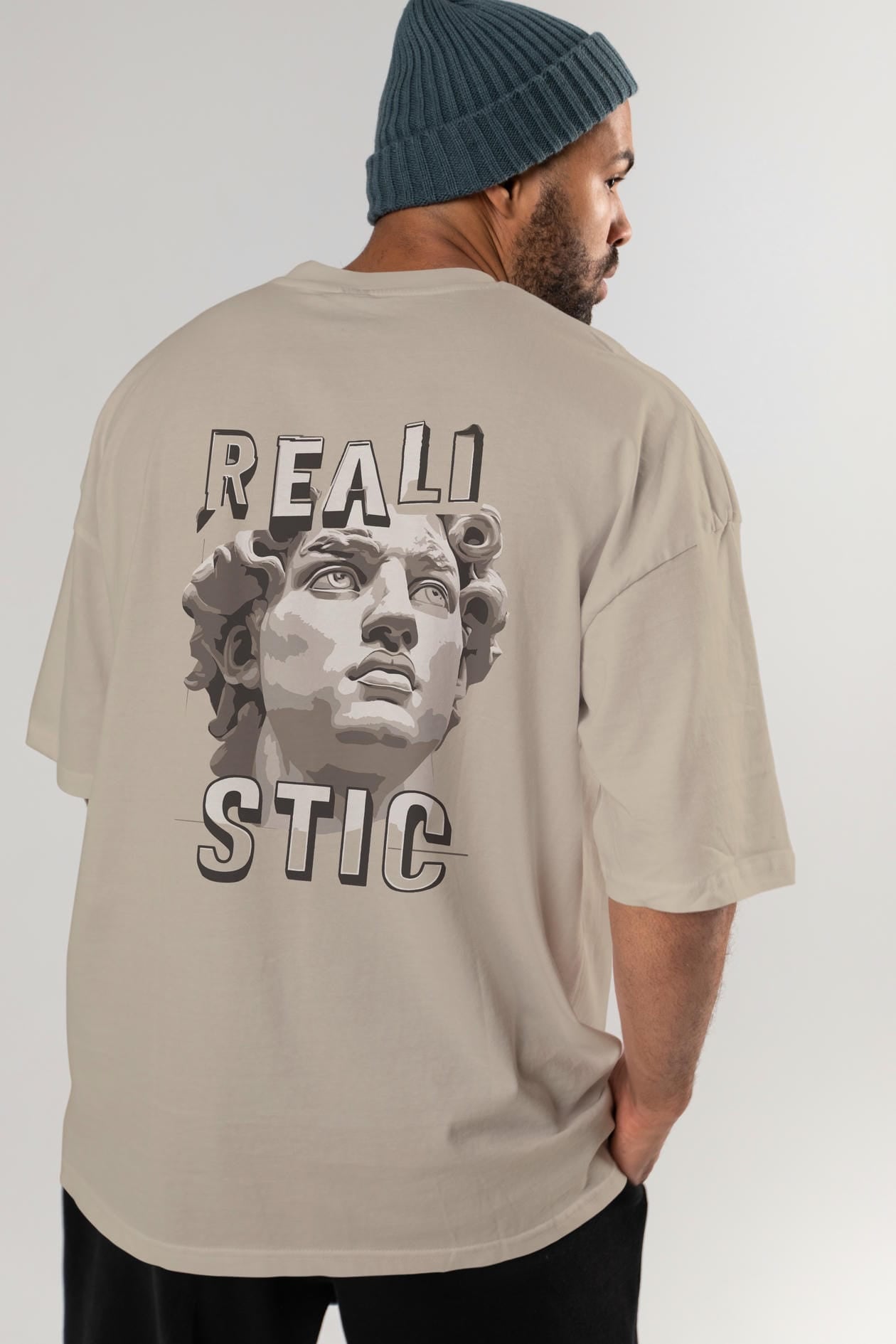 Realistic Arka Baskılı Oversize t-shirt Erkek Kadın %100 Pamuk Bisiklet Yaka tişort