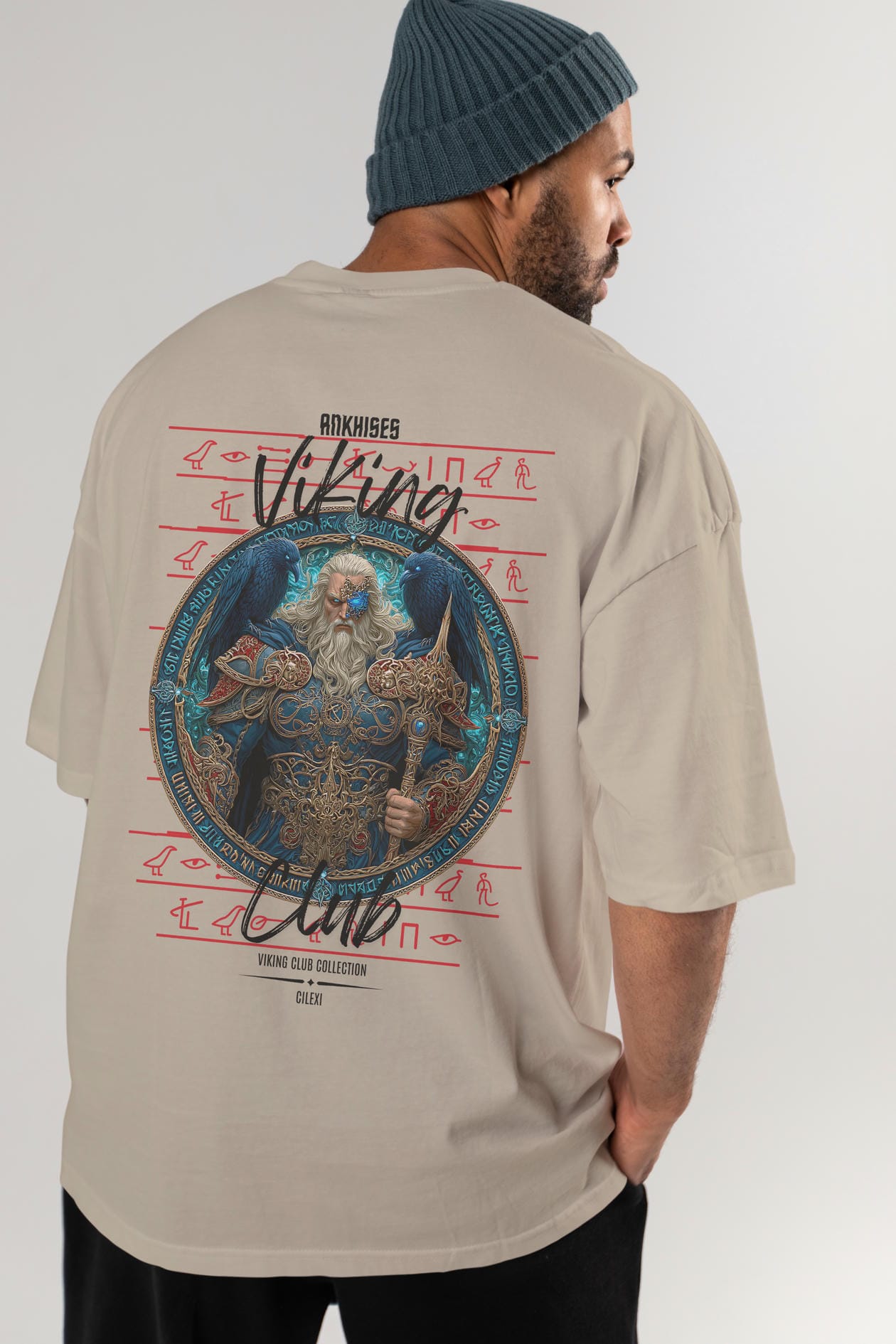 Odin Arka Baskılı Oversize t-shirt Erkek Kadın %100 Pamuk Bisiklet Yaka tişort