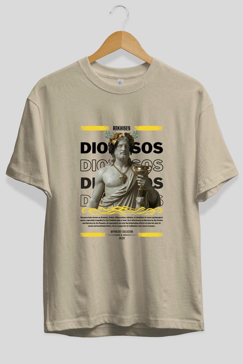 Dionysos 2 ön Baskılı Oversize t-shirt Erkek Kadın %100 Pamuk Bisiklet Yaka tişort