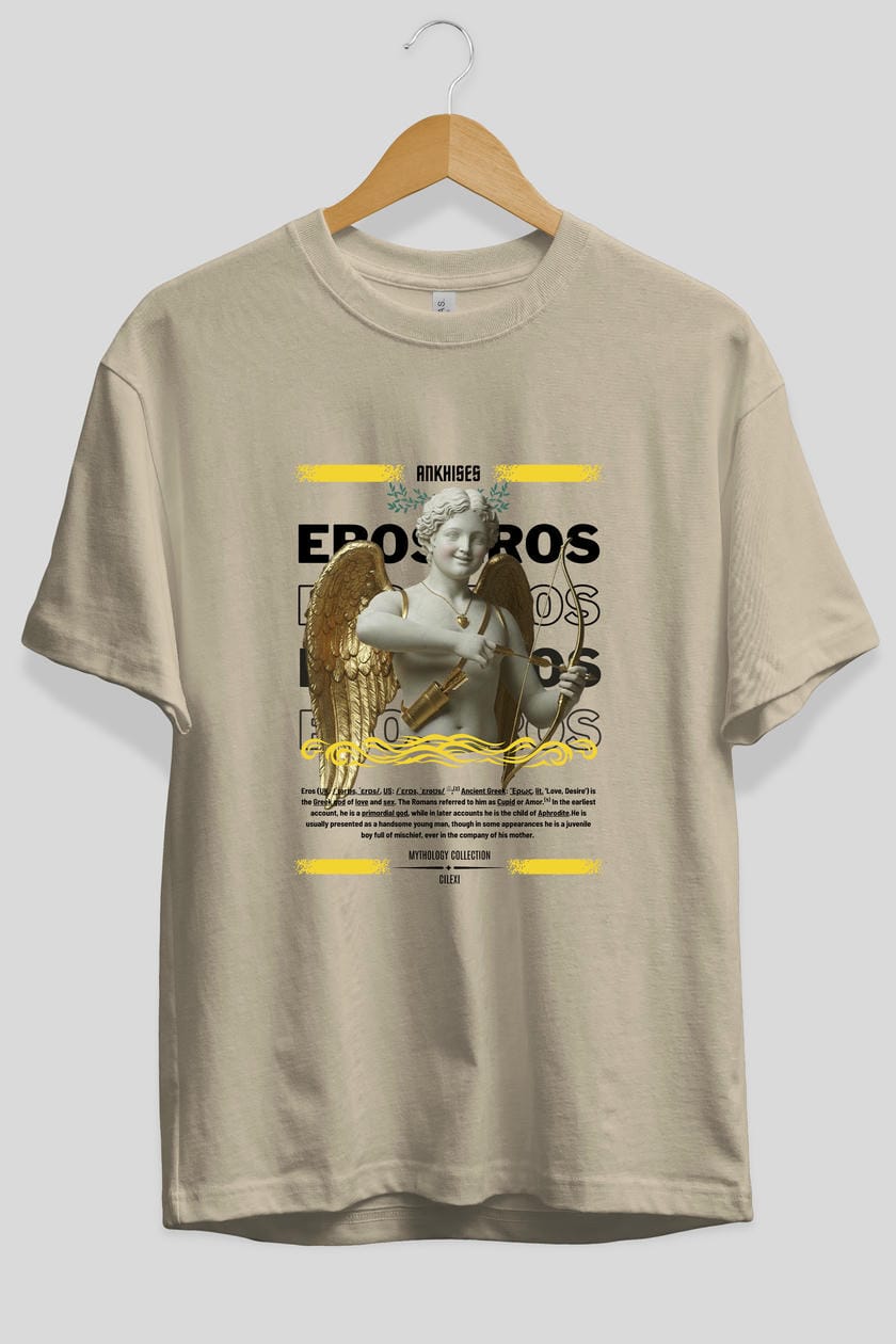 Eros ön Baskılı Oversize t-shirt Erkek Kadın %100 Pamuk Bisiklet Yaka tişort