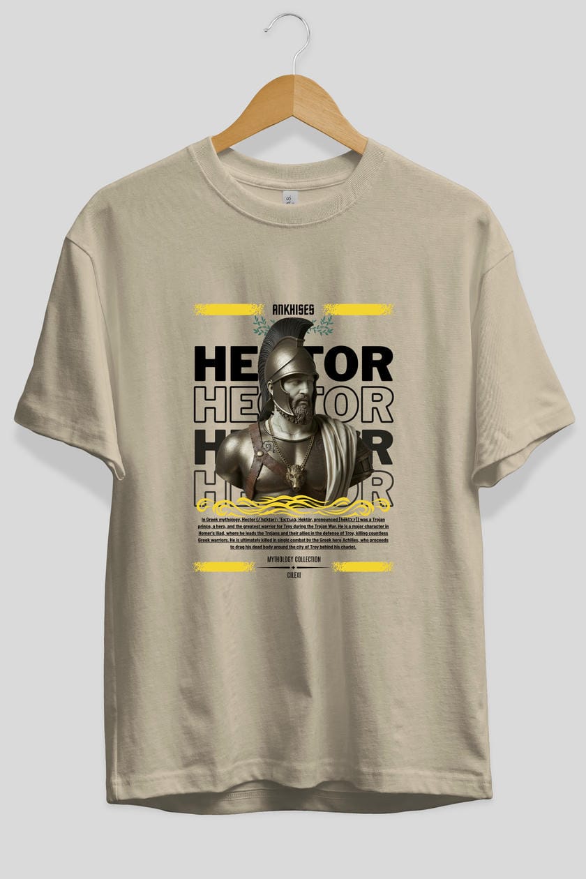 Hector 2 ön Baskılı Oversize t-shirt Erkek Kadın %100 Pamuk Bisiklet Yaka tişort