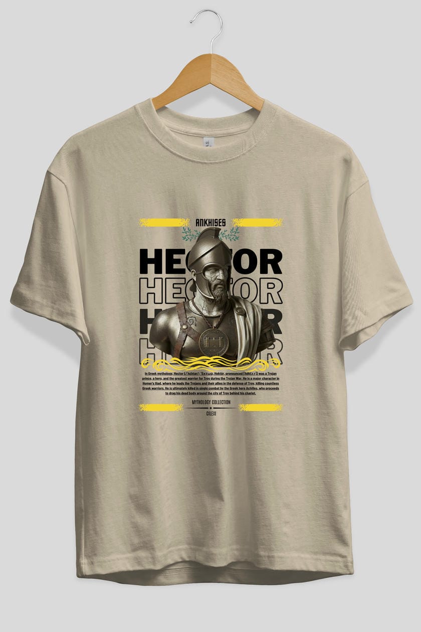 Hector 1 ön Baskılı Oversize t-shirt Erkek Kadın %100 Pamuk Bisiklet Yaka tişort