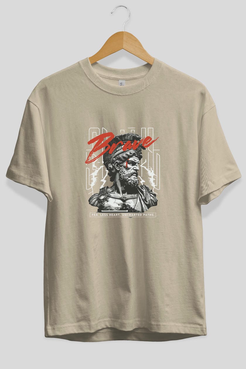 Brave ön Baskılı Oversize t-shirt Erkek Kadın %100 Pamuk Bisiklet Yaka tişort