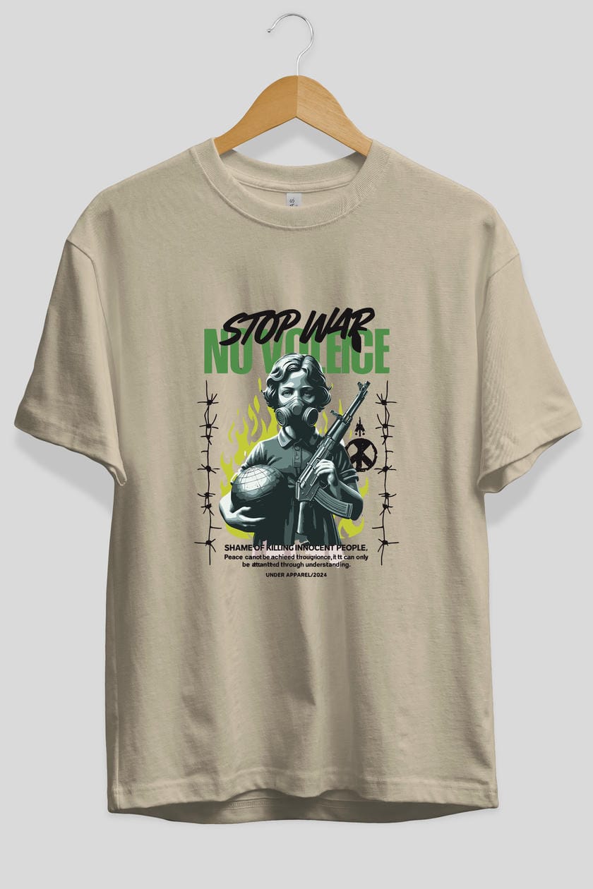 Stop War ön Baskılı Oversize t-shirt Erkek Kadın %100 Pamuk Bisiklet Yaka tişort